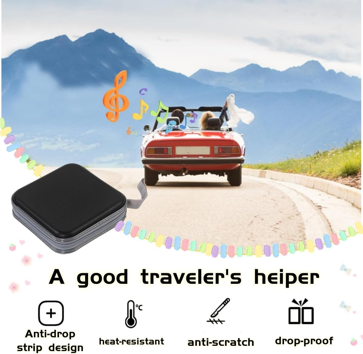 Car CD Organiser | 40-Disc Shockproof Storage Case - Hard Plastic DVD, Portable DVD Hard Plastic Case Holder, Home, Travel, for Car, Carrying Organizer(Black) image number 1