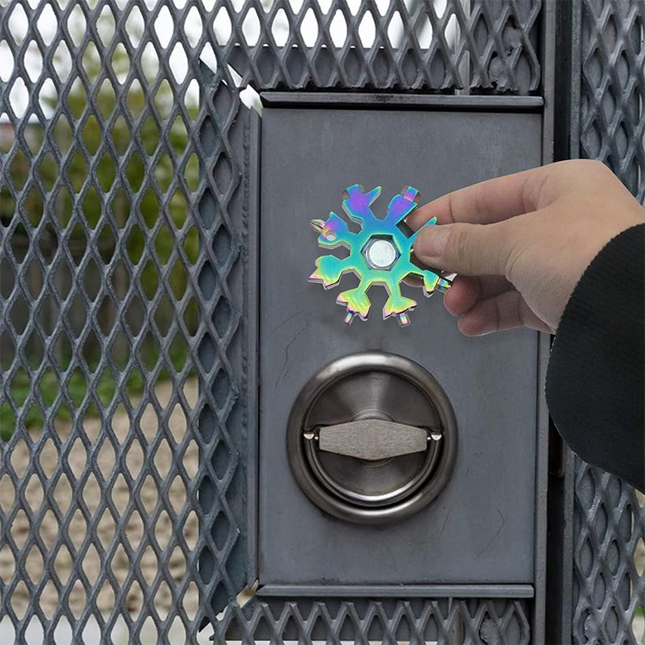 18 in 1 Stainless Multi-Tool Snowflake Keychain Wrench Screwdriver Bottle Opener (Rainbow) image number 5