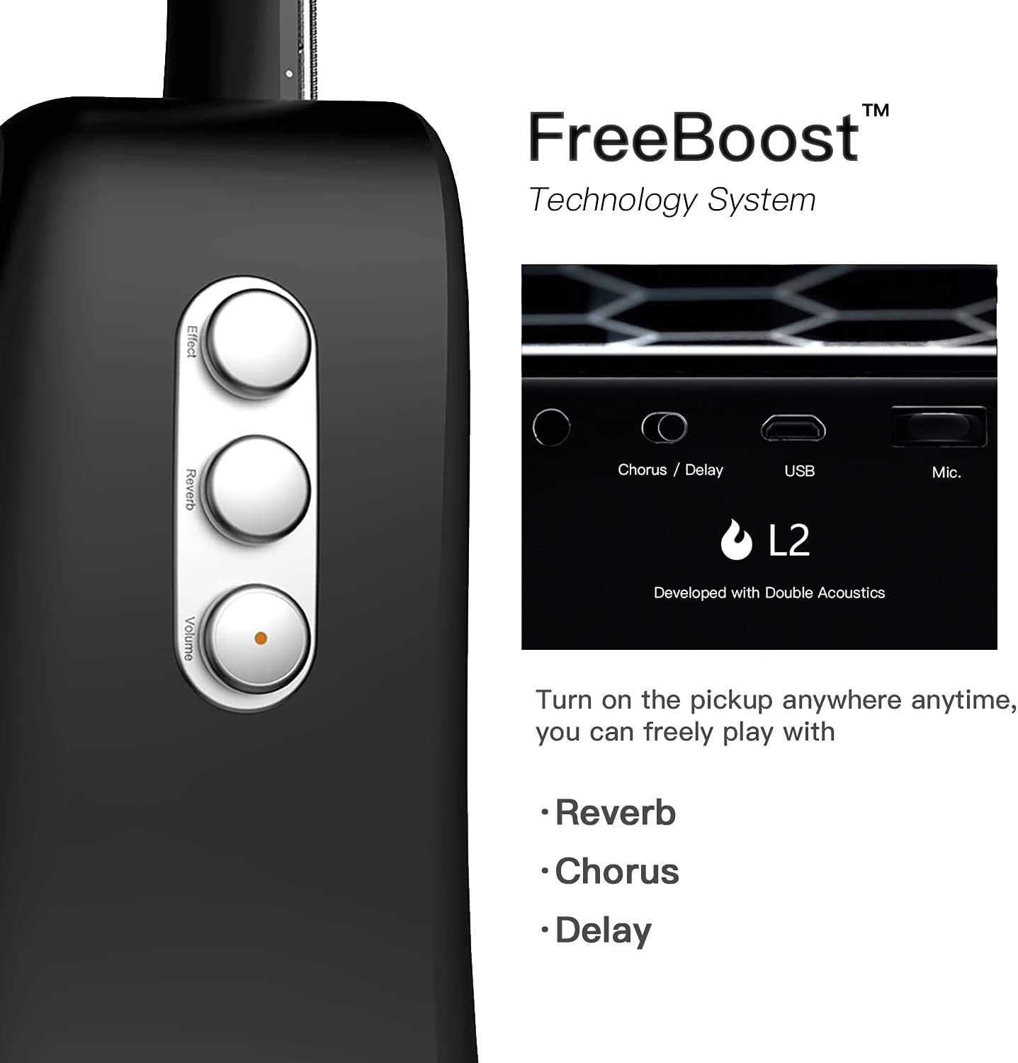 LAVA ME 2 Carbon Fiber Guitar 36 Inch with Effects without Plugging In, Acoustic Electric Guitar Beginner Bundle with Free Guitar Bag (Freeboost-Black) image number 5