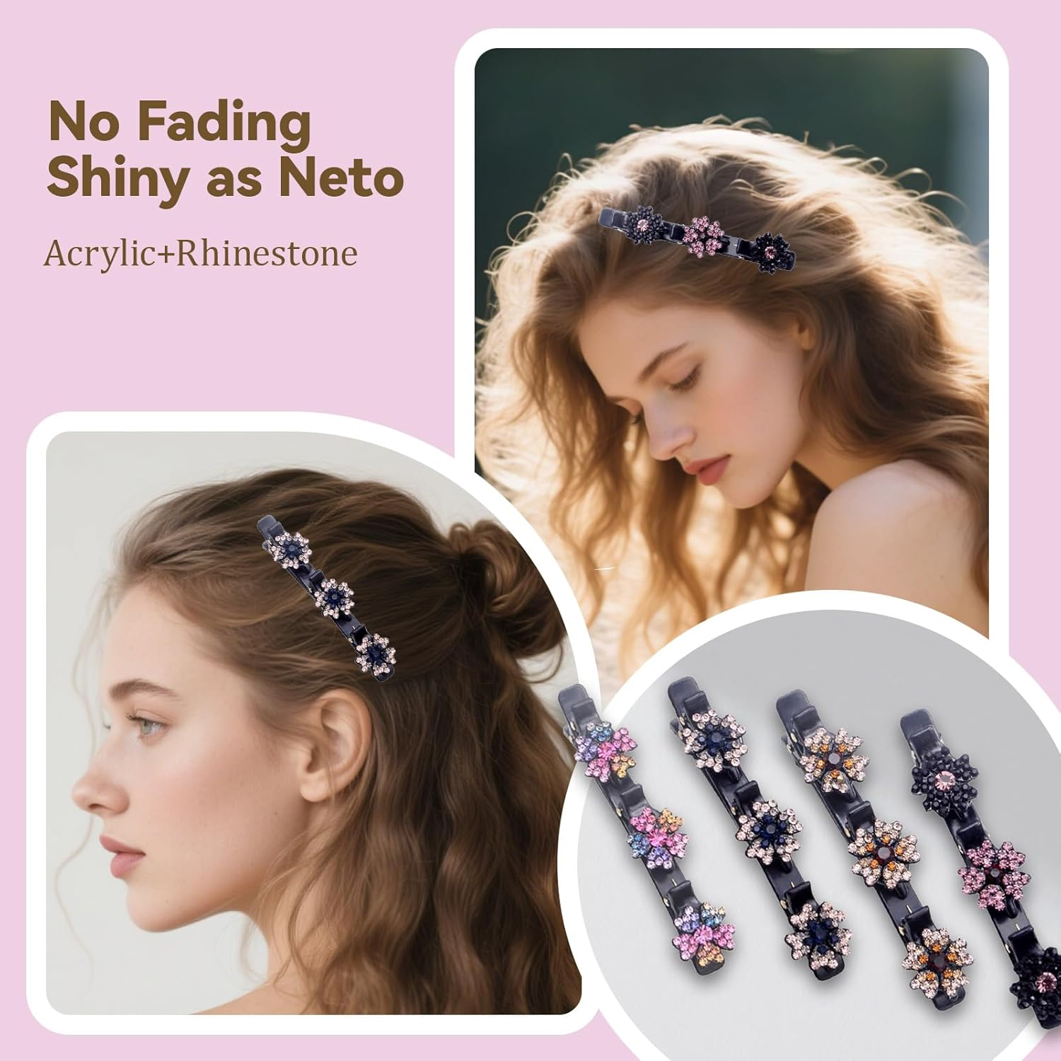 Azureray Hair Accessories for Women, 4 Pieces Five-Leaf Clover with Crystal, Hair Clip for Fine Hair, Stylish Hair Clips Women - Everyday & Party Hairstyles, Robust & Non-Slip image number 4