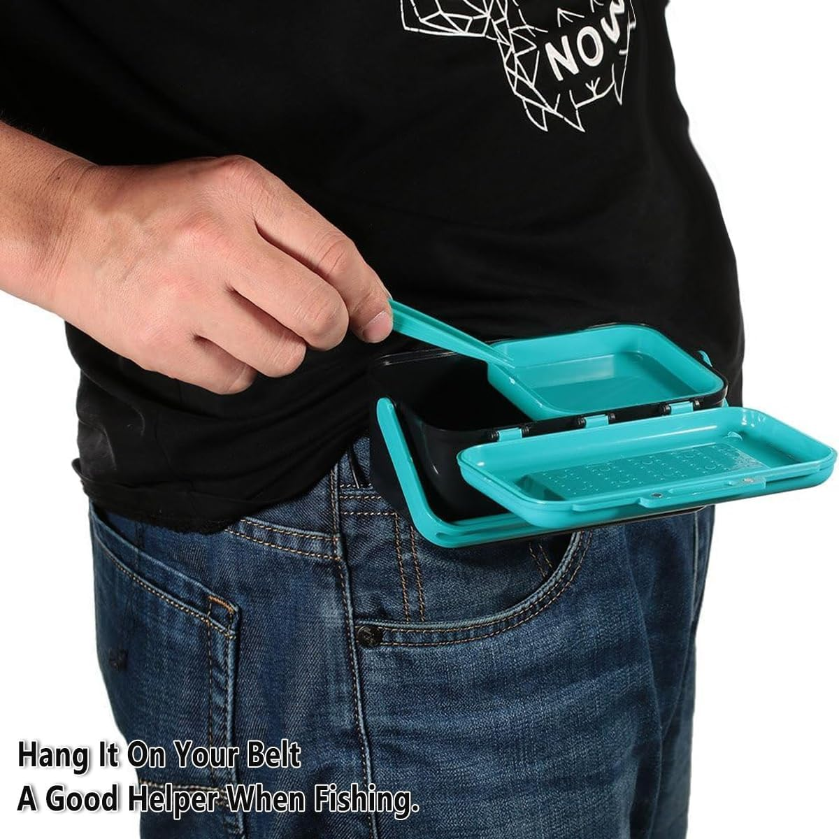 AIMALL Blue Handle Waist - Hanging Live Bait Box, Earthworm/Red Worm Storage, Belt Clip Design, Fishing Gear Accessory with Tray & Tweezers, Compact & Portable