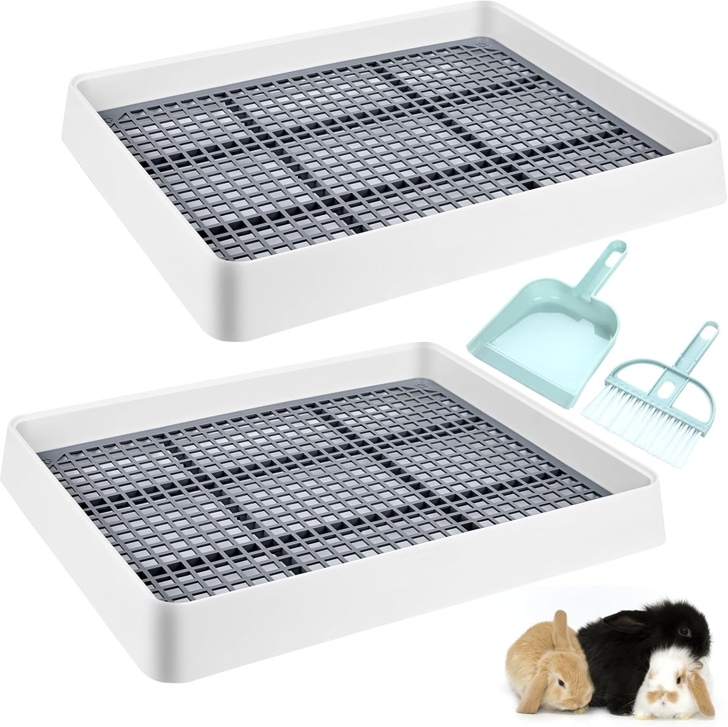 2 Pack Large Rabbit Litter Box with Small Broom and Dustpan Rabbit Litter Pan for Cage Bunny Litter Box Grate Restroom Rabbit Litter Tray Rabbit Toilet - 15 X 12.2 X 2.6 Inches image number 3