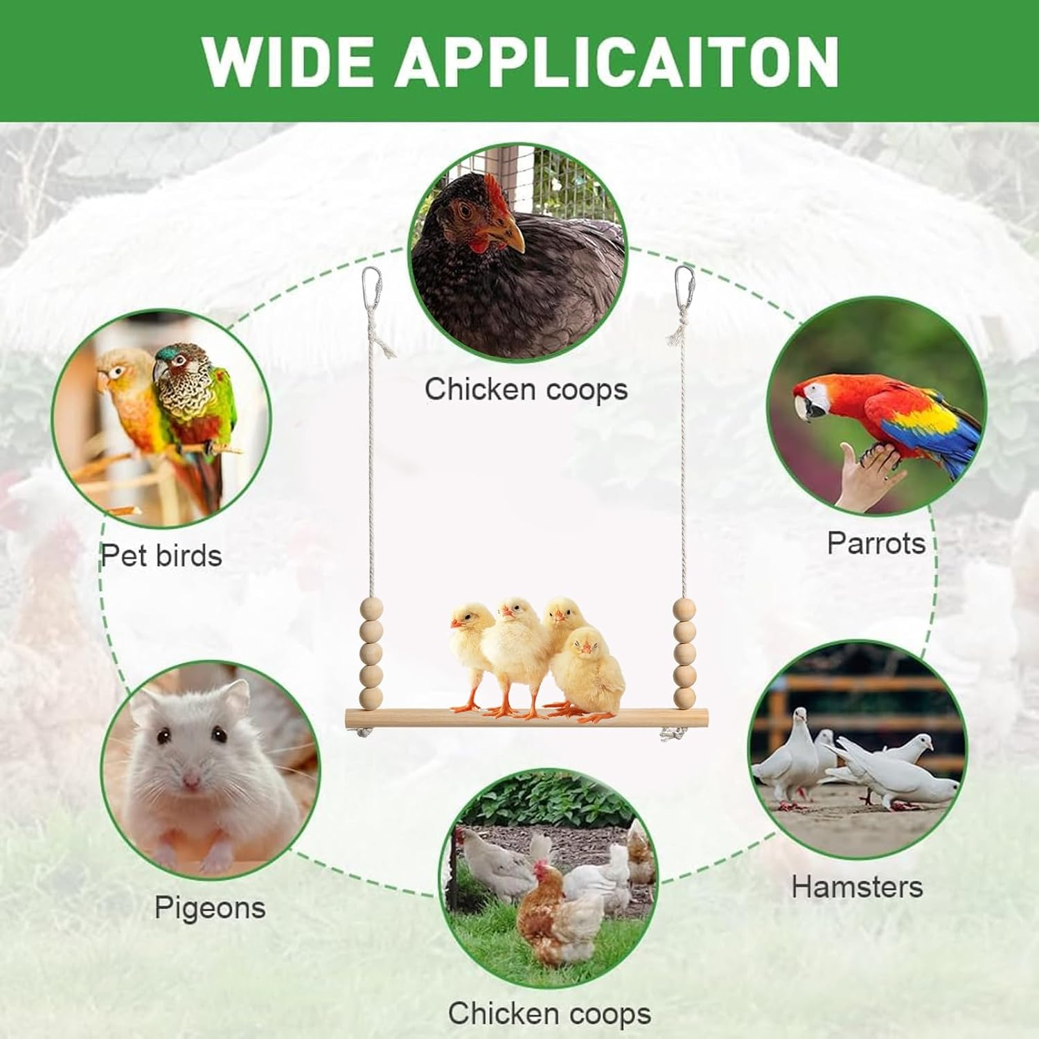 Chicken Swing - Wood Chicken Swing Toy | Perch Ladder Safe Play Enrichment Interactive Climbing Equipment for Backyard Farm Poultry Parrots Hens Rooster image number 4