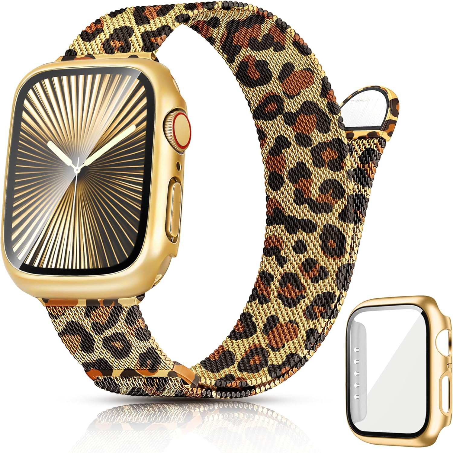 Ocaer Compatible with Apple Watch Bands with Case 40Mm 41Mm 42Mm 44Mm 45Mm 46Mm, Metal Magnetic Band with Screen Protector for Iwatch Series 11 10 9 8 7 6 5 4 SE 3 2 1,Stainless Steel Milanese Loop