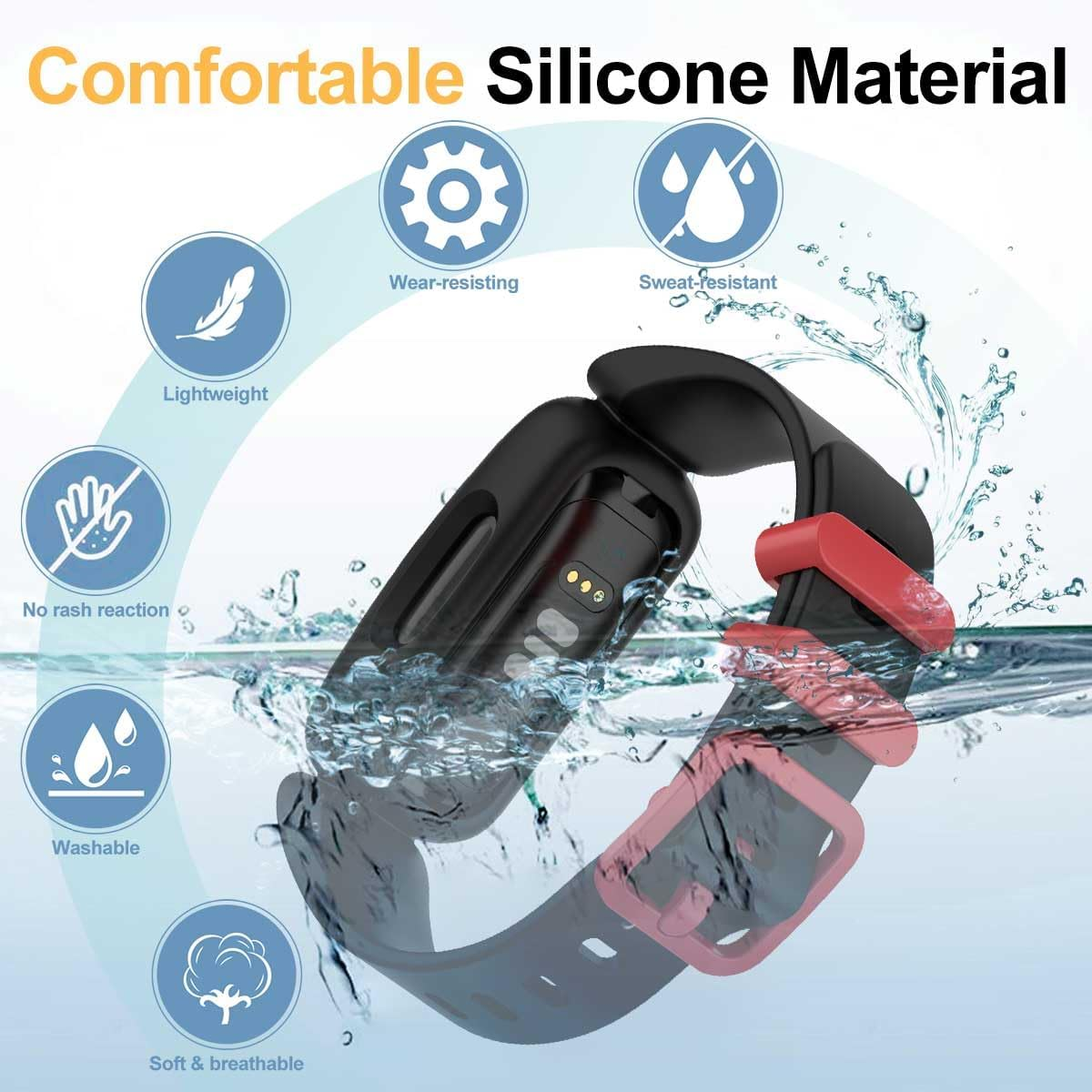 (2 Pack) T Tersely Sport Band for Fitbit ACE 3/Inspire 2 for Kids (2021), Soft TPU Silicone Replacement Strap Fitness for ACE3 Activity Tracker - Black +Blue/Yellow image number 2