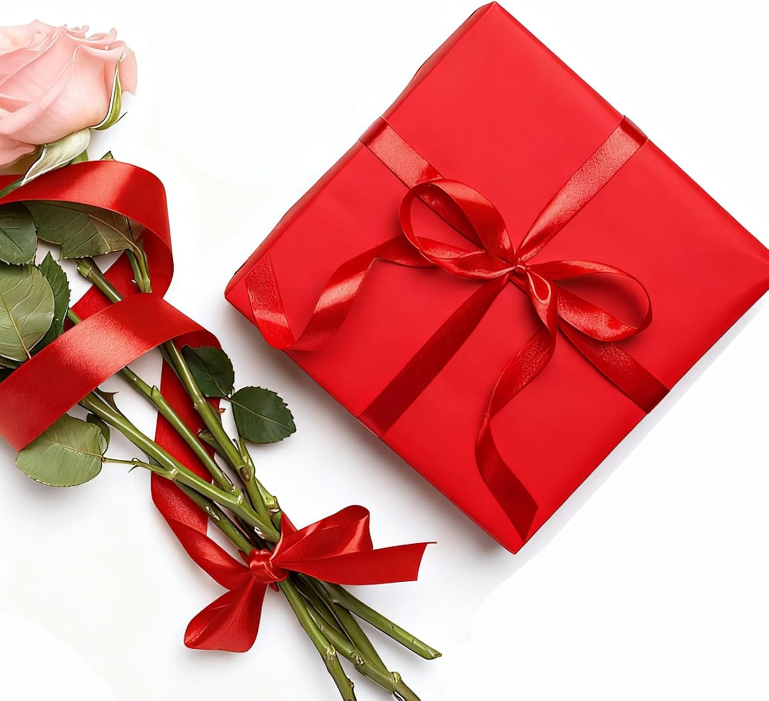 ONBPIY Red Ribbon 1Cm X 25 Yards - Satin Ribbons for Gift Wrapping Hair Crafts, Double Face Silk Ribbon for Christmas Wedding Bouquet image number 2