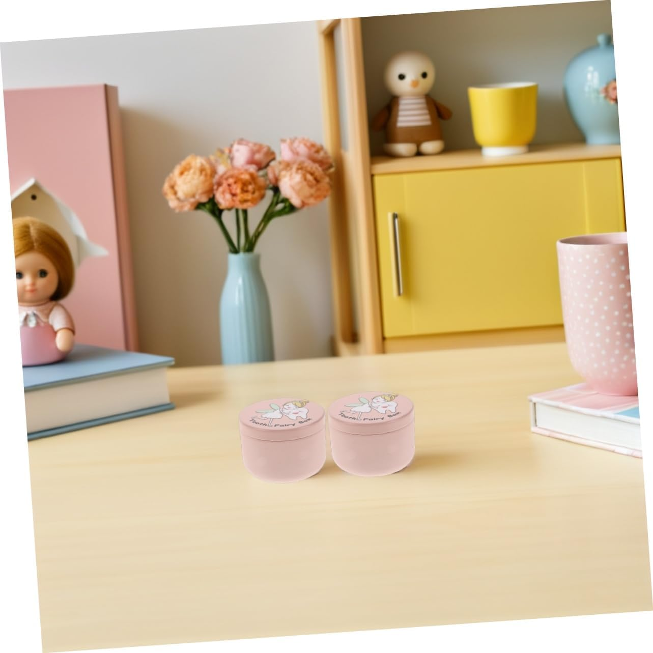 2Pcs First Tooth Container: Tooth Holder Umbilical Cord Keepsake Case Cute Baby Teeth Keepsake Box Fetal Hair Container Fairy Box Pink image number 1