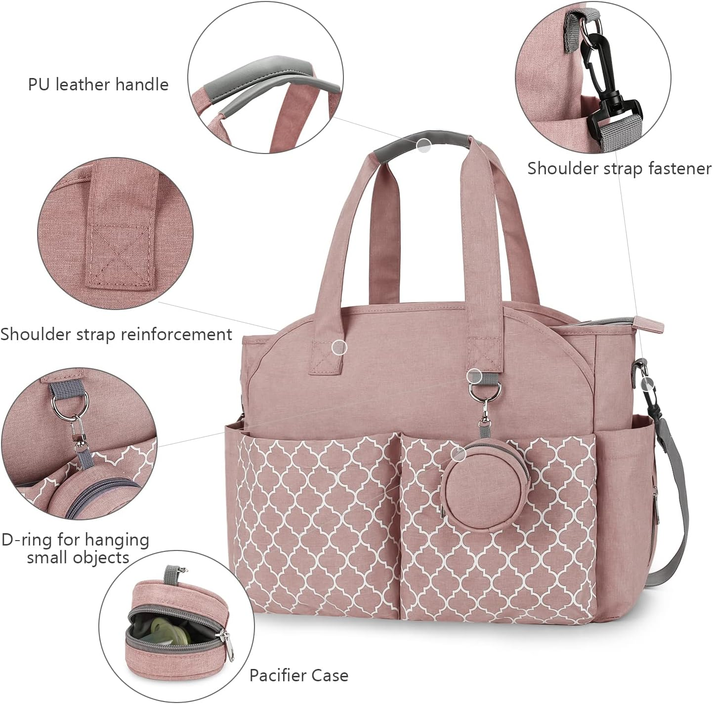 Lmbabter Diaper Bag Tote with Changing Station Upgrade Multi-Function Baby Bag with Adjustable Shoulder Strap - Beige image number 2