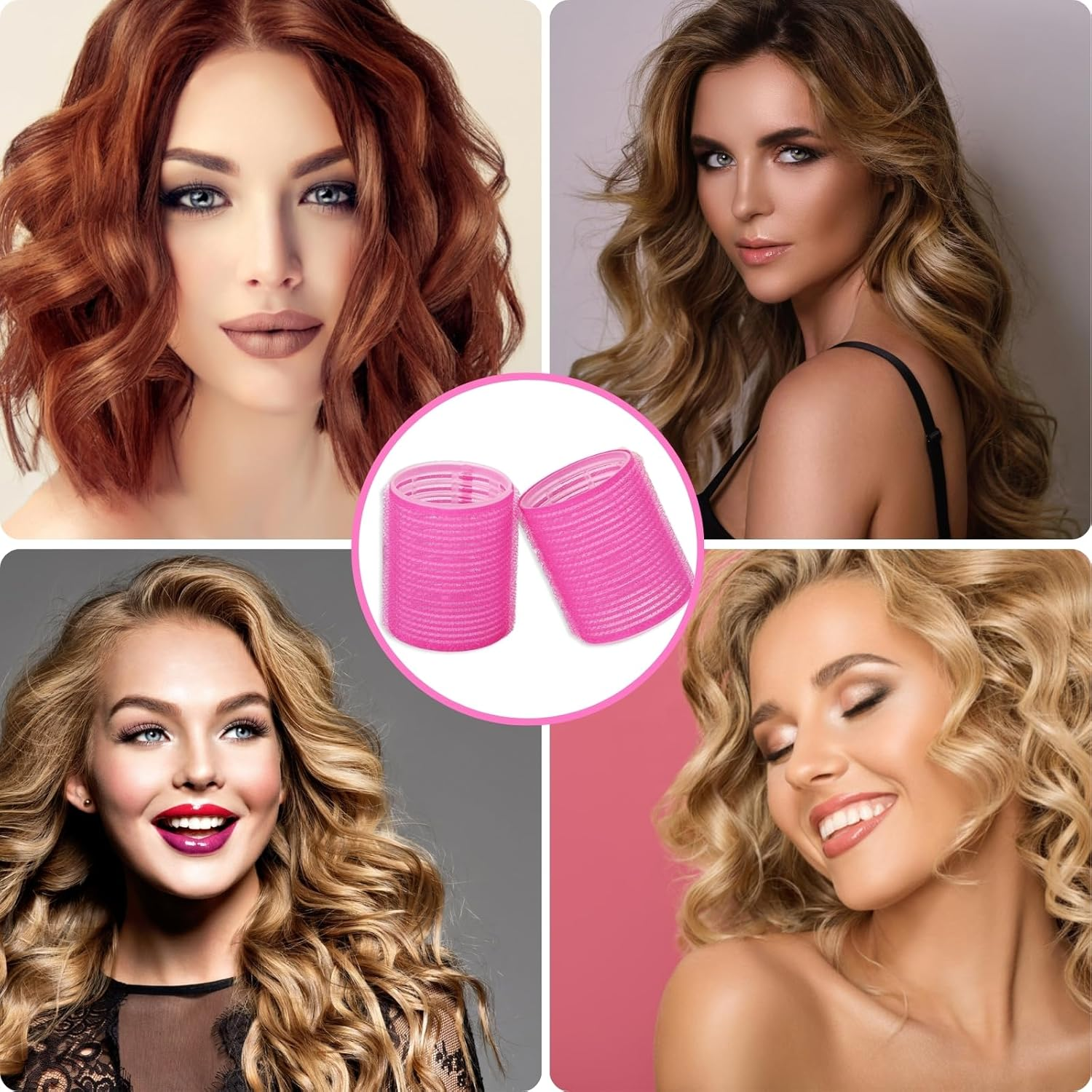 KEYRI 48-Piece Jumbo Large Curler Set, Adhesive Rollers, Self-Adhesive Hair Rollers with Hair Clip, DIY Hair Curls without Heat, for Long, Medium, Short Salon Hairdresser, 45/35/25 Mm (Pink) - Pink image number 5