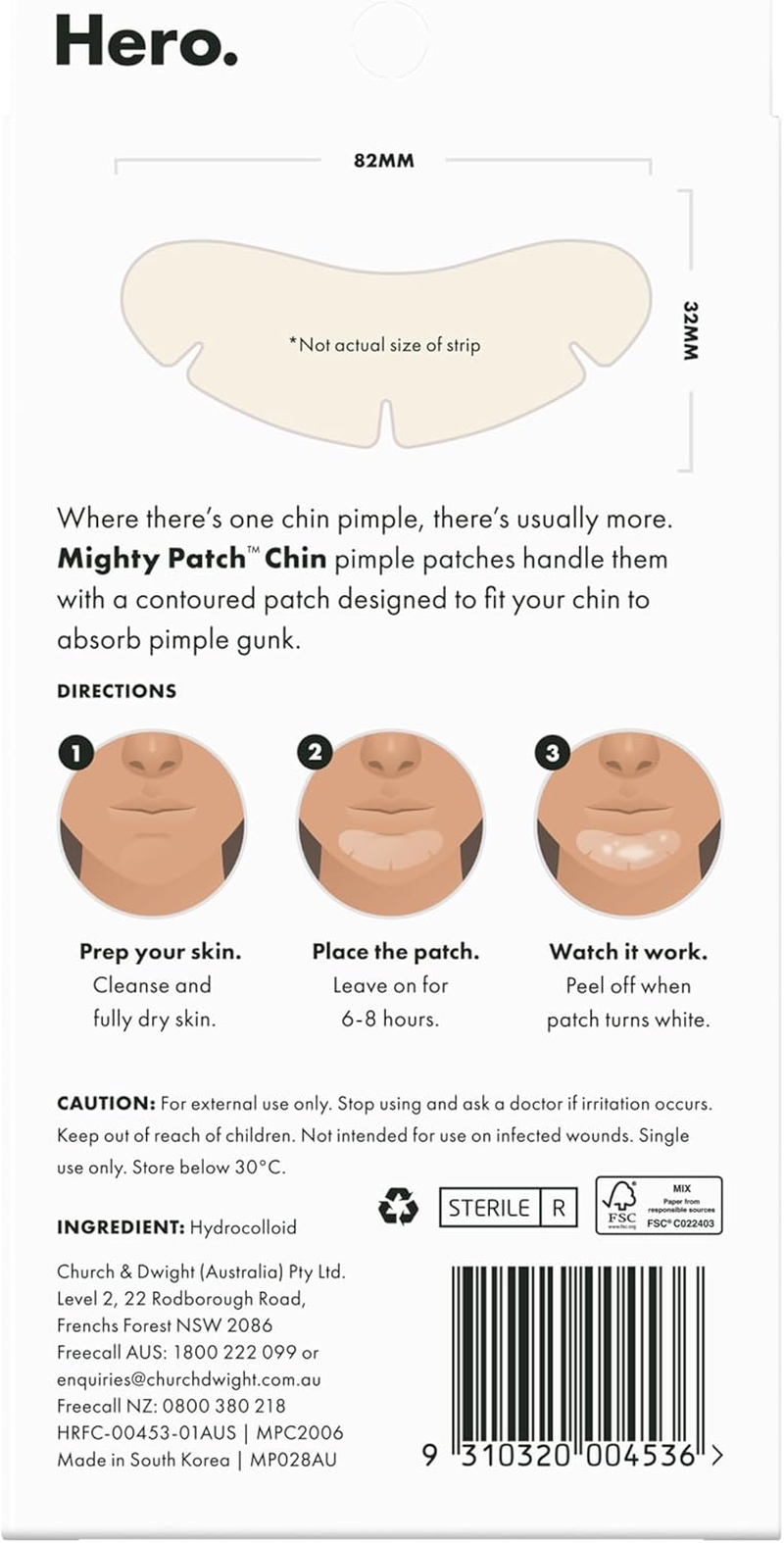 Hero Cosmetics Mighty Patch Chin Patch - Hydrocolloid Acne Pimple Patch for Covering Zits and Blemishes - Spot Stickers for Chin, 8 Patches image number 5