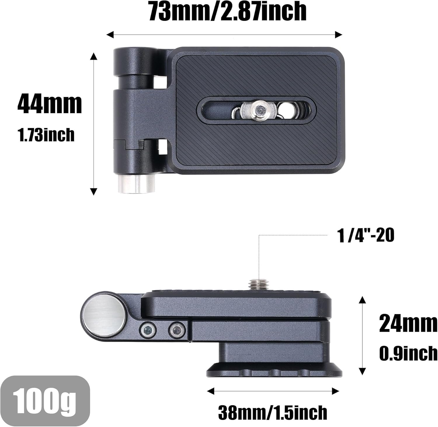 FOTGA Foldable L-Shaped Quick Release Plate, Universal Vertical/Horizontal Recording Camera L Bracket, 90&deg; Adjustable Aluminium Tripod Plate with Arca & 1/4" 3/8" Thread (110G, 3Kg Load Capacity) image number 1