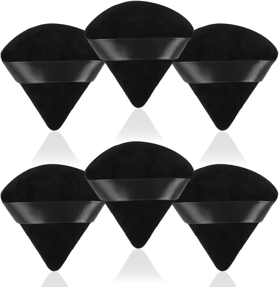 6Pcs Soft Makeup Powder Puff - Triangle Velour Puffs for Setting Loose and Body Powder, Mineral Cosmetic Foundation Blender Sponge, Beauty Makeup Tools (Black) image number 6
