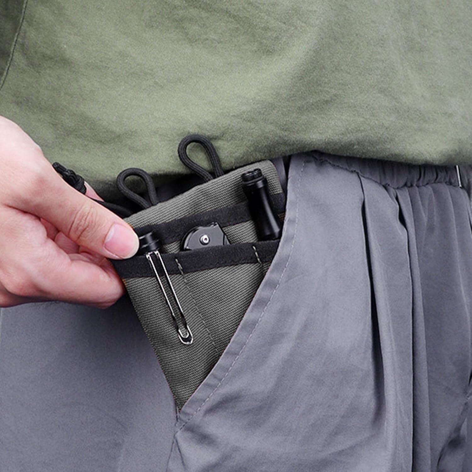 Pocket Organizer,Small Molle Pouch Utility Bag with Zipper - Waterproof Outdoor Wallet Pack for Men, Compact Utility Pouch for Outdoor and Daily Use B/ - Black image number 4