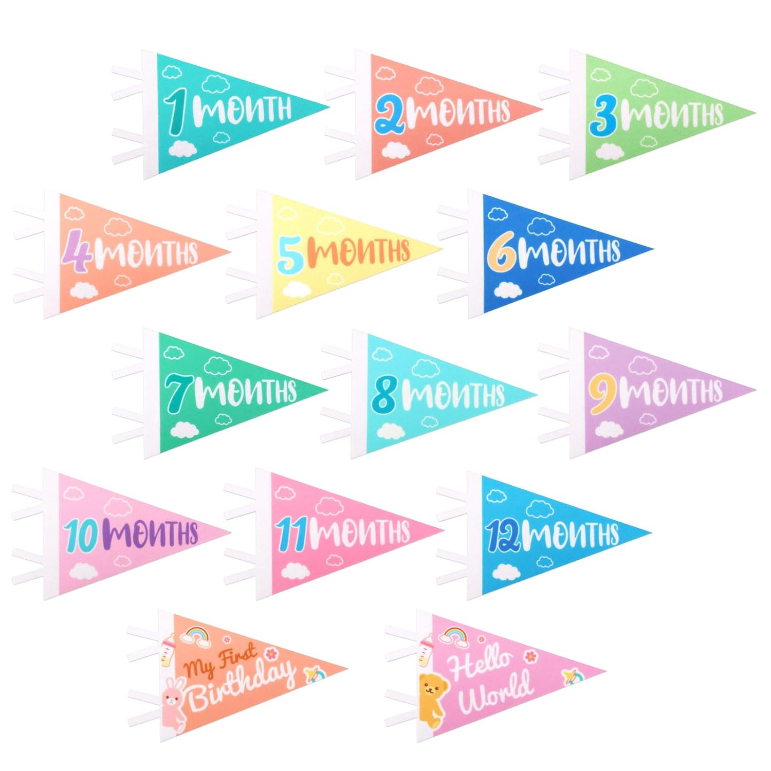 14Pcs Baby Felt Pennant Milestone Signs, Multicolour Monthly Baby Milestone Flag Baby Age Milestone Triangle Flags for Boy & Girl Newborn Party Favors Photo Props image number 2