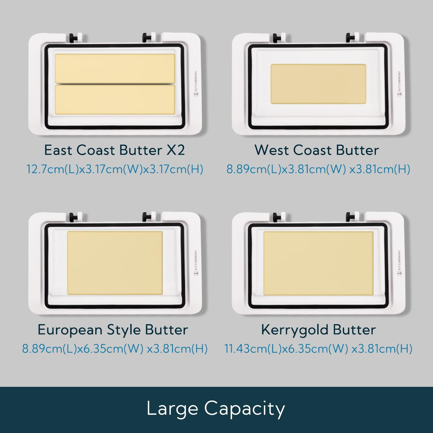 KITCHENDAO Airtight Flip-Top Butter Dish with Lid and Knife Spreader for Countertop and Refrigerator,Plastic Butter Holder Tray for 2 Sticks East Coast/West Coast/European Style/Kerrygold Butter image number 1