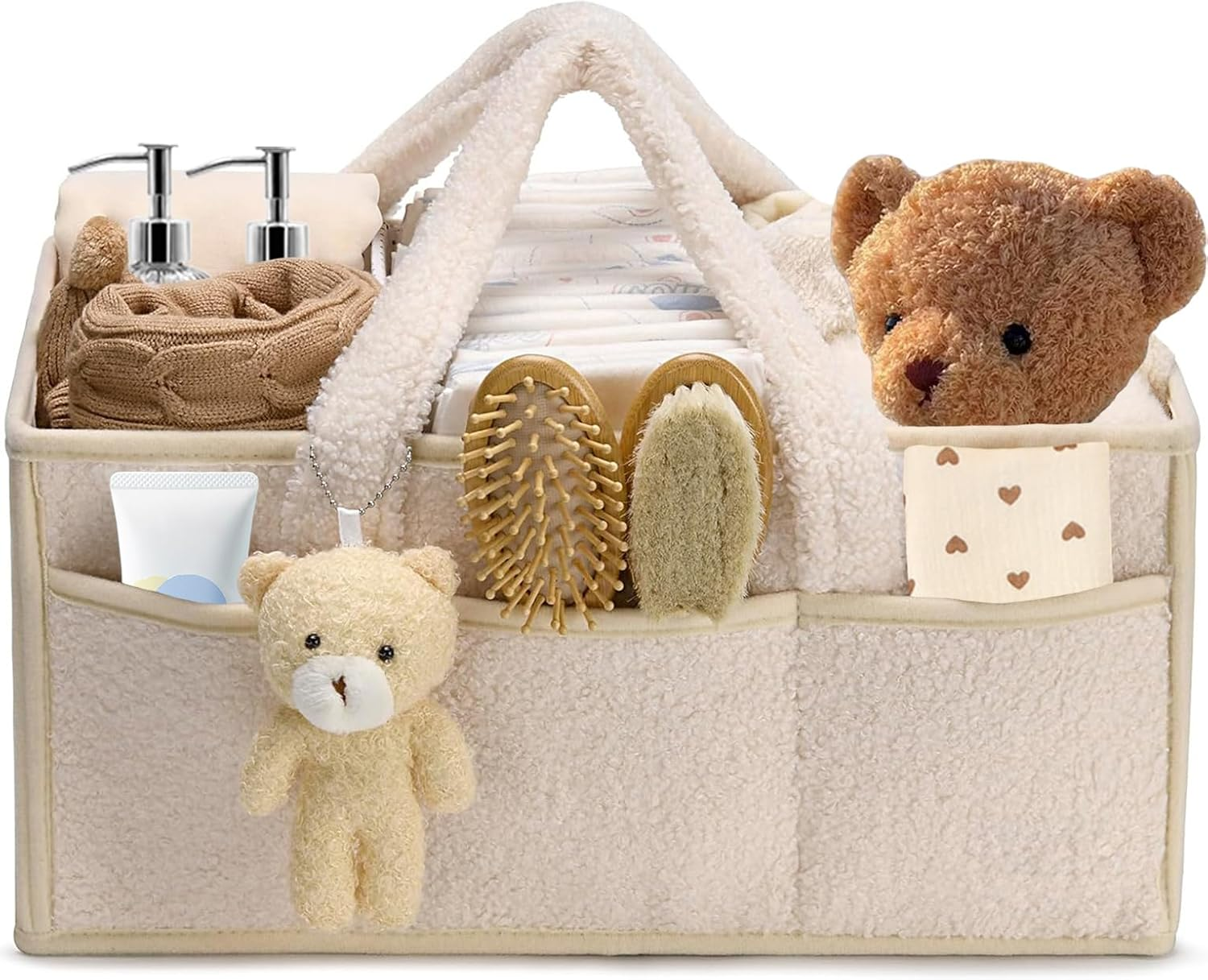 Baby Nappy Caddy, Portable Nappy Organiser, Divided Design, with Removable Inserts Nursery Storage Basket, Car Caddy (Beige)