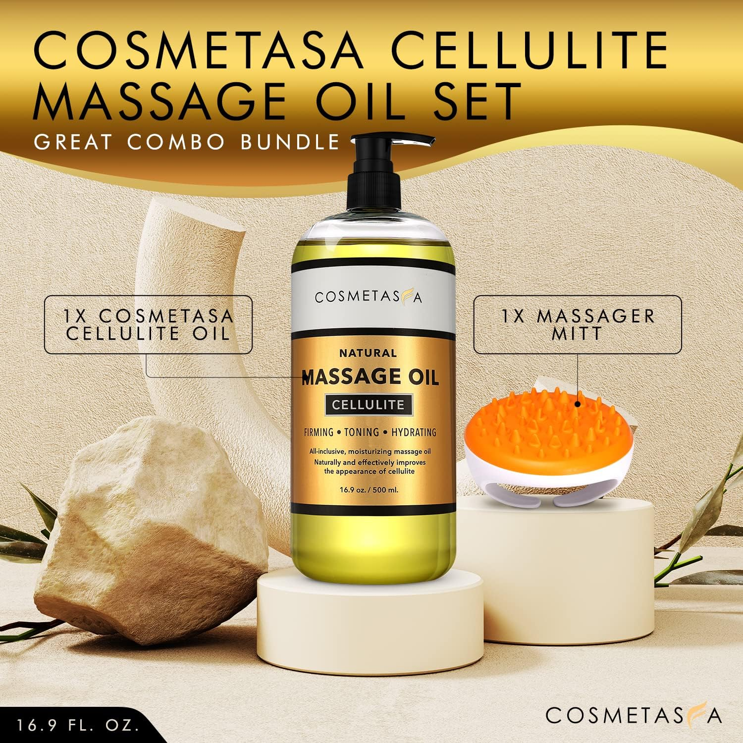Cosmetasa anti Cellulite Massage Oil - 100% Natural Cellulite Treatment, Deeply Penetrates Skin to Break down Fat Tissue- Firms, Tones, Tightens & Moisturizes Skin 8.8 by (16.9 Oz, Set) image number 5