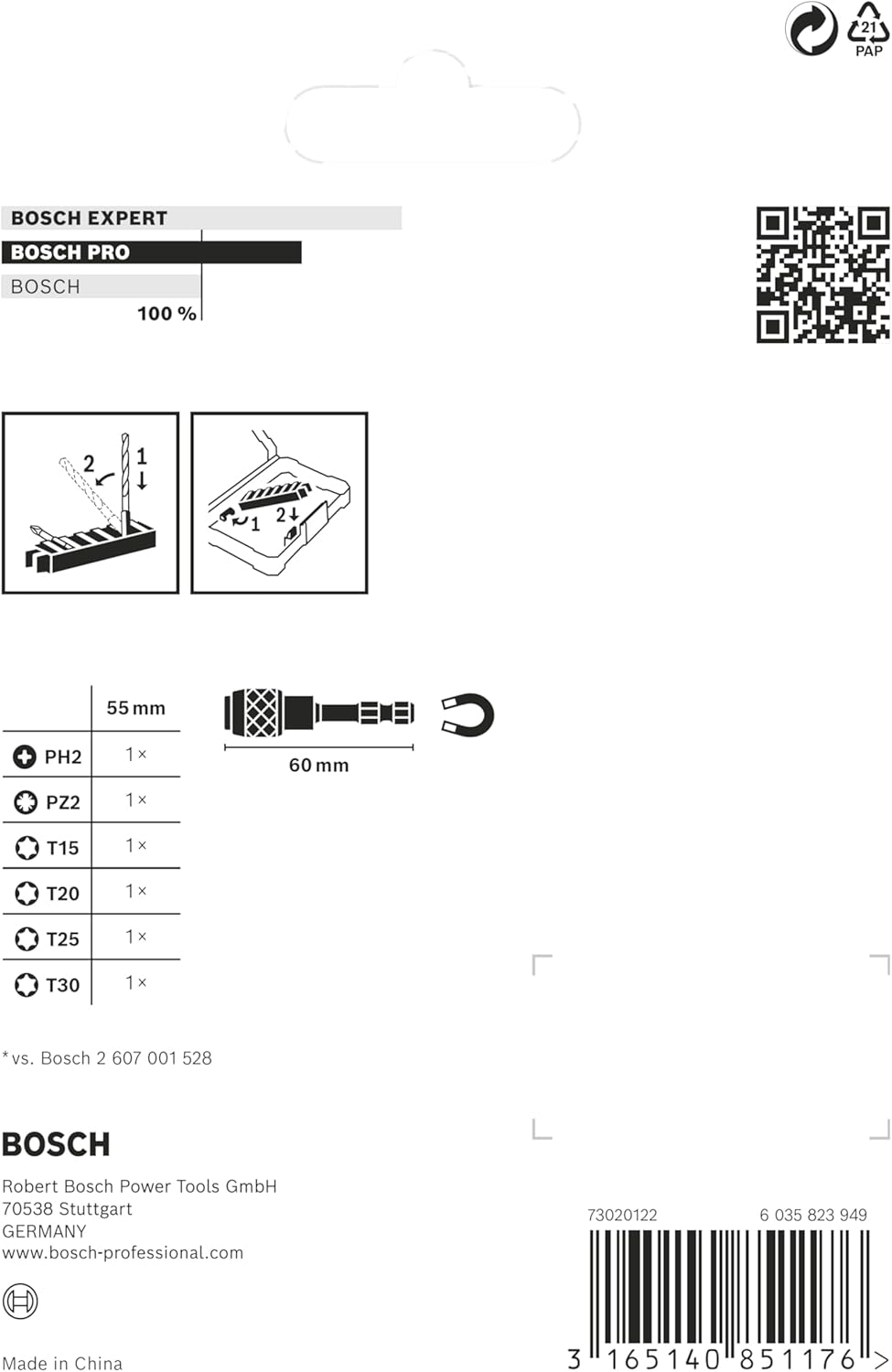 Bosch Professional 7Pcs. Screwdriver Bit Set (Impact Control, T/PZ/PH Bits, Length 25Mm, Universal Holder Quick Release, Pick and Click, Accessory Impact Drill) image number 2