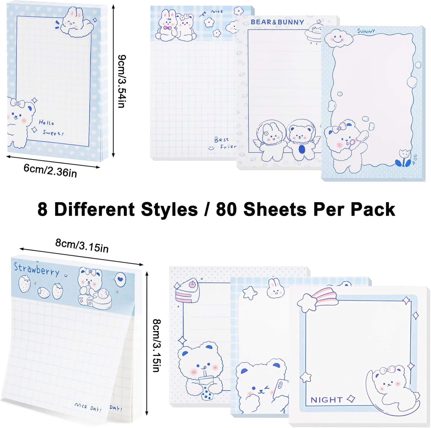 640 Pcs Cute Sticky Notes, Self-Stick Note Pads, Funny Sticky Notes, Kawaii Memo Pads Lined, List Notepads Set Bulk for School Office Home Supplies Teacher Students Planner Gifts image number 3
