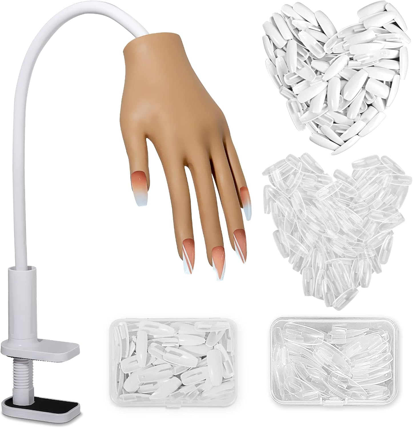 LIONVISON Practice Hand for Acrylic Nails- Silicone Nail Hand Practice Upgrade Nail Tips Never Fall Off, Fake Nail Manican Hand for Nail Practice, Flexible Practice Maniquin Hand with 200PCS Nail Tips image number 5