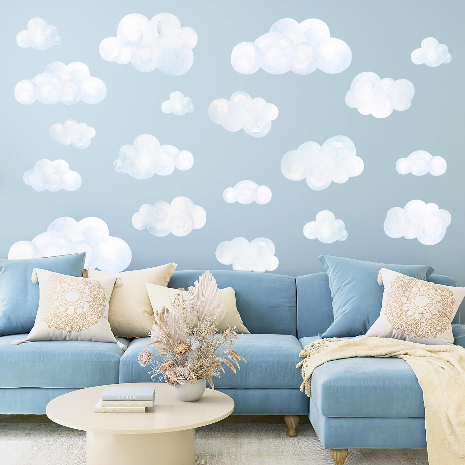 Jarthenaamcs 9 Sheet Cloud Wall Decal Stickers White Sky Mural Sticker Peel and Stick Nursery Wallpaper Decal for Bedroom Playroom Decoration image number 2