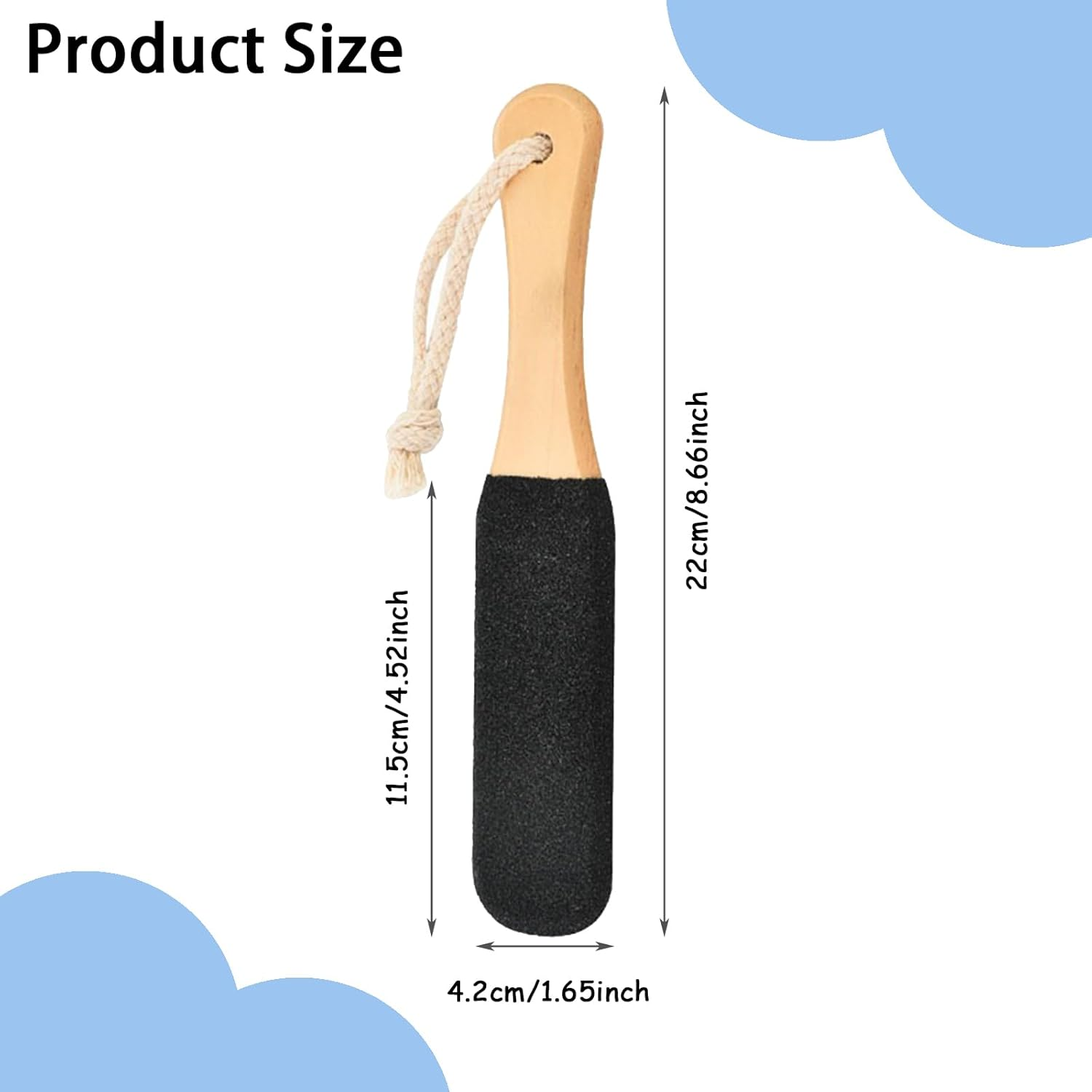 Pumice Stone for Feet, Black Foot Scrubber and Callus Remover, Beech Wood Handle with Black Silicon Carbide, Effective Heel Scraper and Foot Exfoliator for Pedicure image number 3