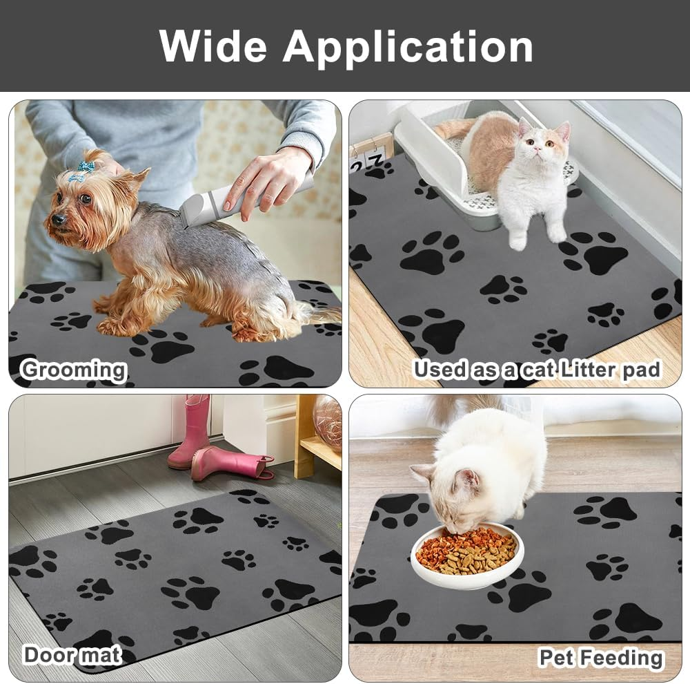 Bowl Mat Dog and Cats, Pet Feeding Bowl Mat 60 X 40 Cm Petfood Mat Cat Mat Food Non-Slip Dog Bowl Mat Absorbent Quick Drying Feeding Mat Cats (Grey) image number 2