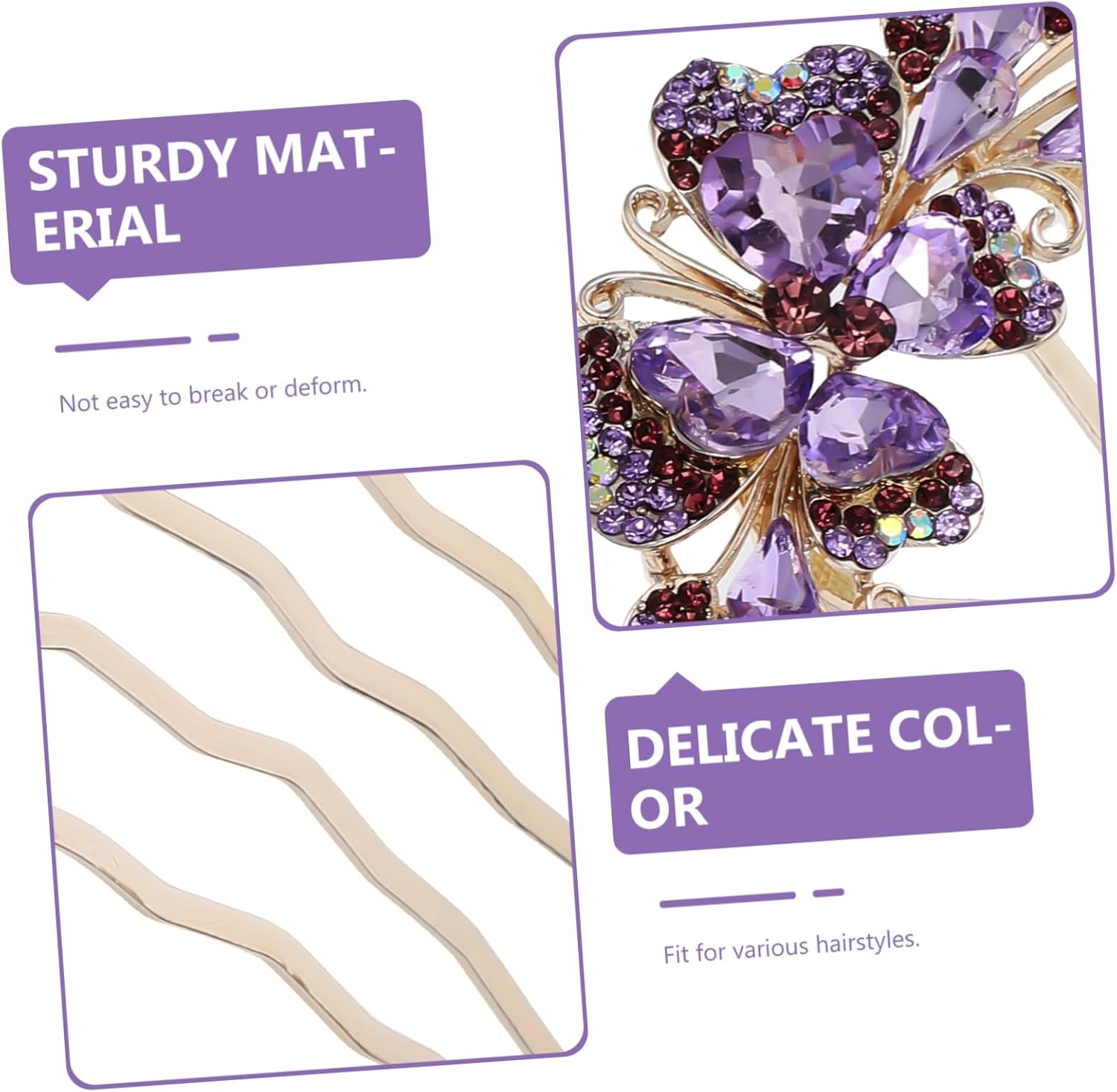 Ipetboom Comb Bridal Headpiece for Wedding Hair Clips for the Bride Vintage Hair Accessories Rhinestone Hair Combs Rhinestone Hairpiece Rhinestone Hairpin Purple Women'S Hair Claw Metal Rhinestones image number 3