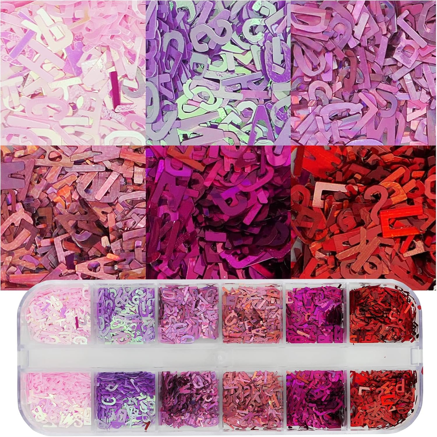 Addfavor 4 Boxes Holographic Nail Glitter Mixed Iridescent Glitters Sequin Flakes Heart Letter Lovely DIY Design Manicure Nail Art Decorations Sets for Nail Art/Craft/Makeup image number 1