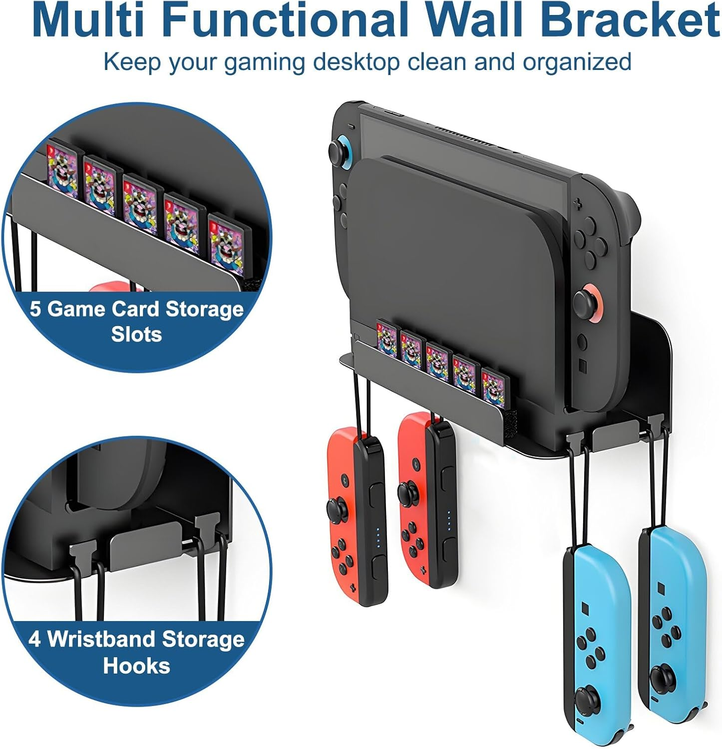 Crspexil Wall Mount for Switch and Switch 2, Metal Wall Mounted Kit Bracket Accessories, with 5 Game Card Holders and 4 Joy Con Hangers, Safely Store the Switch Console near the TV or in the Bedroom image number 4
