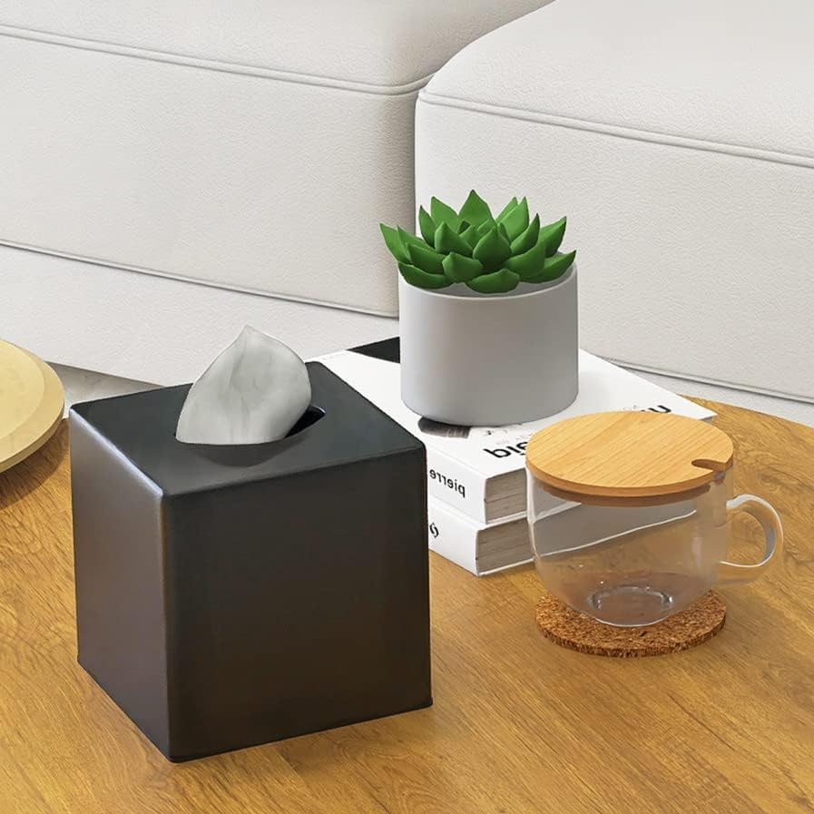 Tissue Box Cover, Square Facial Holder Storage for Bathroom Vanity, Countertops, Dressers, Night Stand, Parlors and Offices - Black image number 4