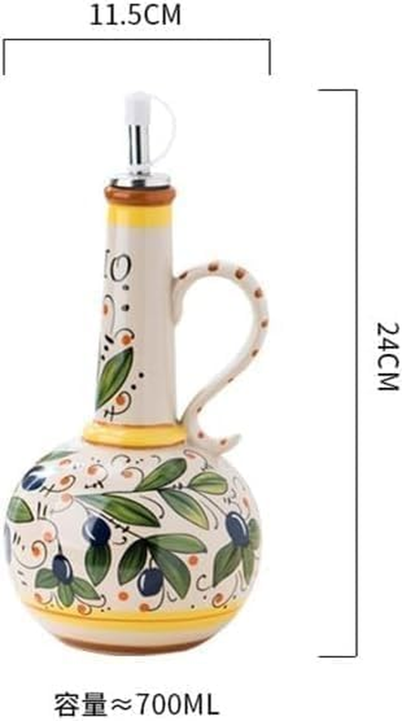 Ceramic Olive Oil Dispenser Bottle,Decorative Stoneware Olive Oil Cruet for Kitchen with Stainless Steel Spout, Hand Painted Olive Oil Bottles for Kitchen, Stoneware Olive Oil Cruet，Italian Style Deco image number 3