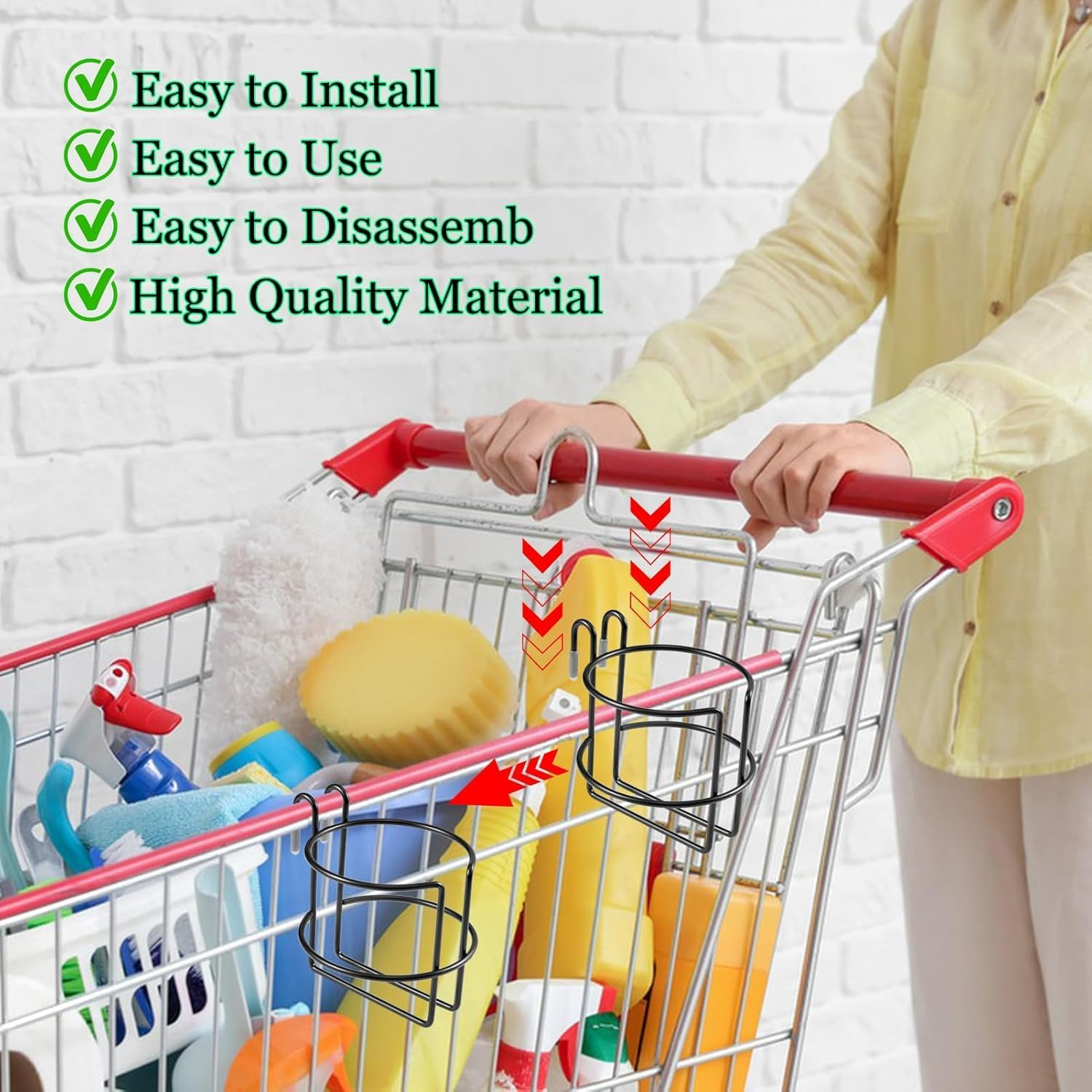 Sshopping Cart Drink Holder, 2Pcs Portable Shopping Trolley Cup Holder, Metal Hanging Drink Holder for Shopping Cart image number 2