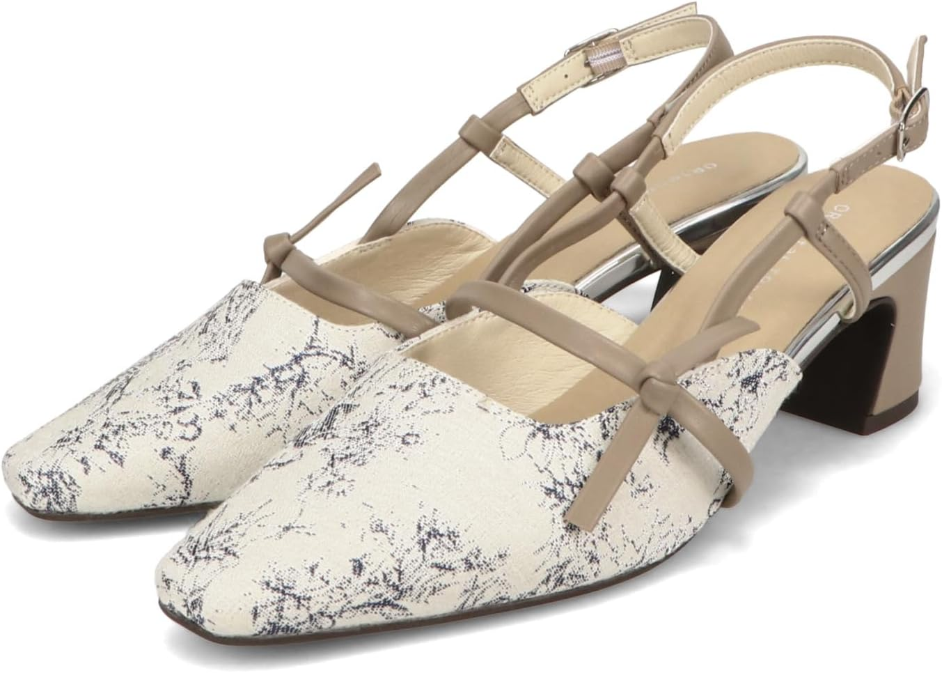 Oriental Traffic 51314 Women'S Pumps, Office Casual, Commuting, Square Toe, Heel Strap, Side Ribbon