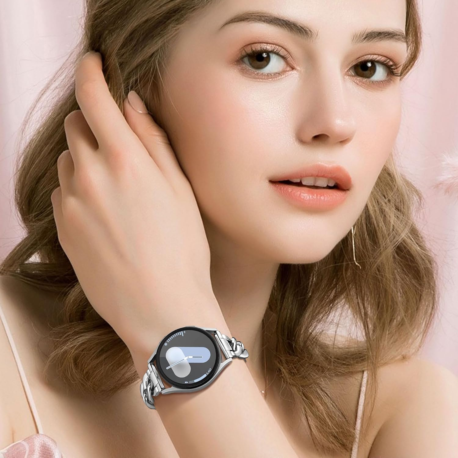 Ocaer Compatible with Samsung Galaxy Watch 7 & 6 Series & Watch 5 Pro & Active 2, Metal Band 20Mm (Silver) - A-Rose Gold image number 6