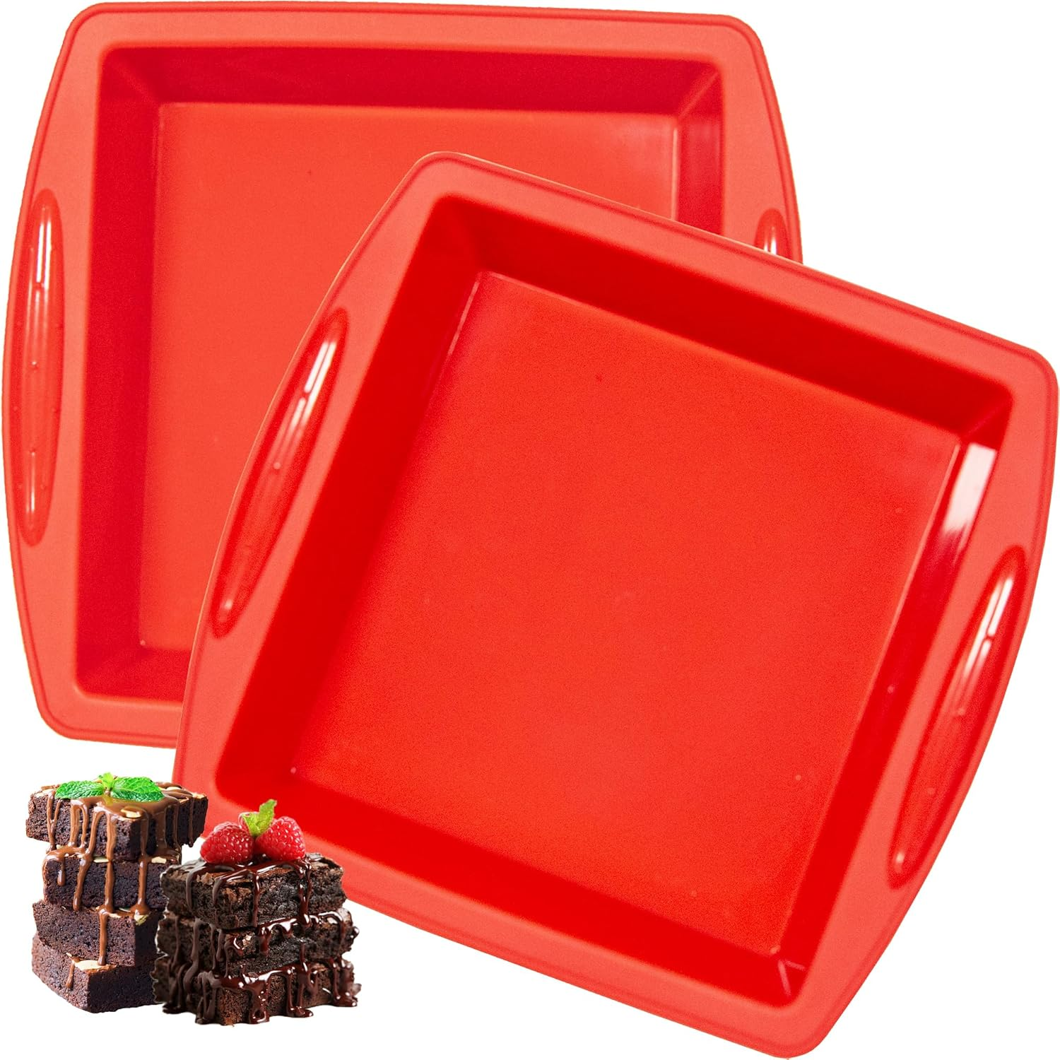 Mlying Silicone Brownie Baking Mould 20 X 20 Cm, Pack of 2 Brownie Moulds Square with Handles, Non-Stick Baking Moulds, Silicone Moulds for Baking Brownies (Square, 2 Pieces, 20 Cm) image number 3