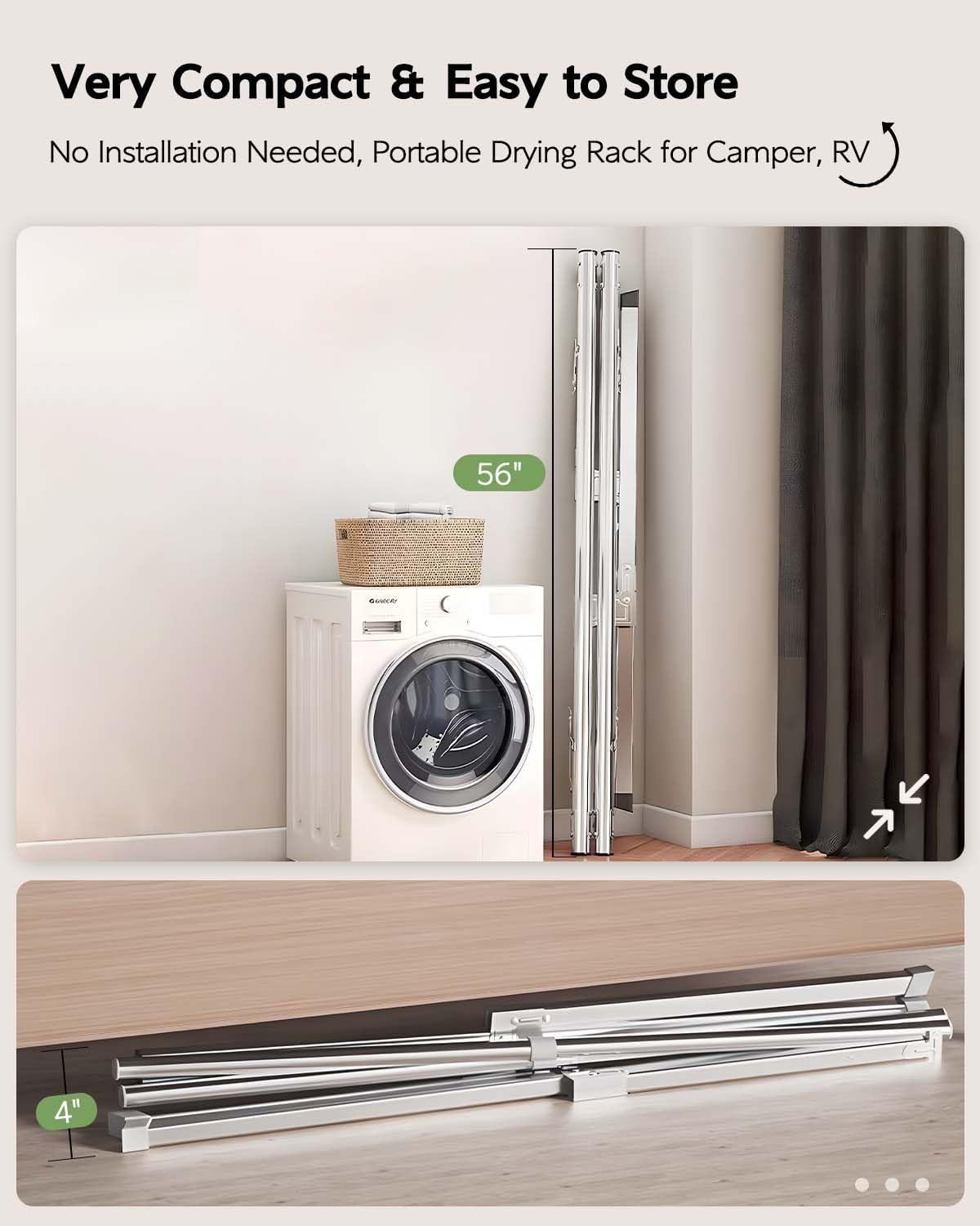 VIKAQI Clothes Drying Rack 95 Inches Folding Outdoor Indoor, Drying Rack Clothing Collapsible, Foldable Laundry Rack, Heavy Duty Stainless Steel Clothesline, 20 Hooks 12 Clips image number 3