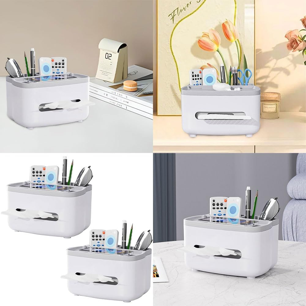 Multifunctional Rectangular Tissue Box Cover with Storage Organizer &ndash; 2-Piece Napkin Holder & Paper Dispenser for Living Room, Bathroom, Bedroom, Kitchen, Office &ndash; Remote Control Holder image number 3