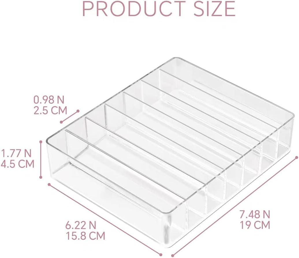 PAOFUFUI Eyeshadow Palette Makeup Organiser, BPA Free 7 Section Divided Vanity Organise Holder for Drawer and Bathroom Counte Modern Cosmetics Storage (19Cm X 16Cm X 4.6Cm) (7 Section Clear)