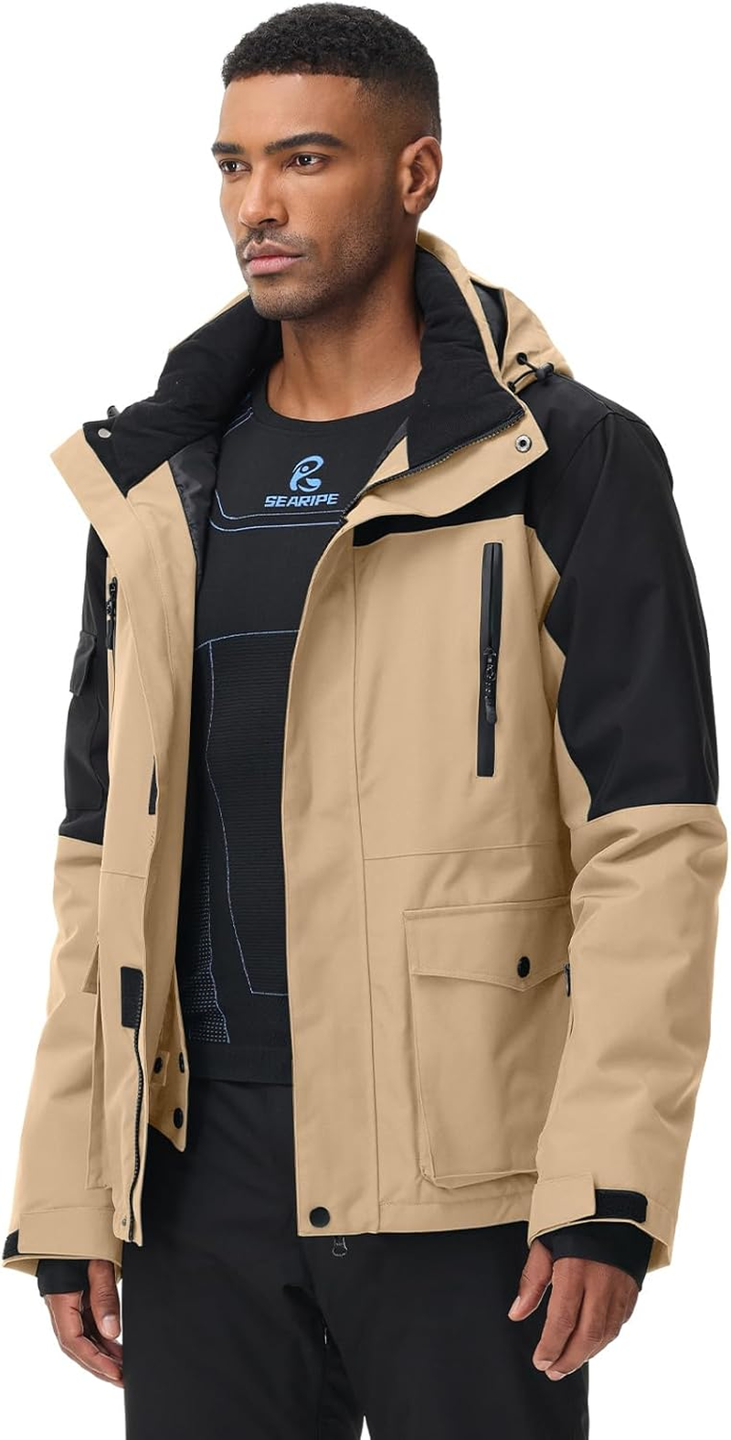 YEEFINE Men'S Ski Jacket Waterproof Mountain Snowboard Jacket Winter Windproof Snowsuit Outdoor Hooded Rain Coat image number 4