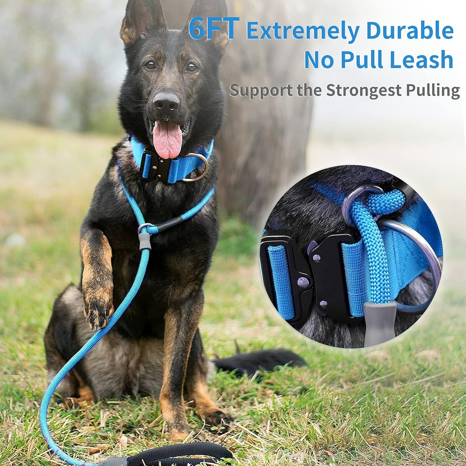 Strong Slip Rope Dog Training Leash (6Ft) - Heavy Duty Durable Braided Nylon Lead with Rubber Stopper & Padded Handle - No Pull Walking for Medium Large Dogs (Blue, 1/2" X 6Ft) image number 6