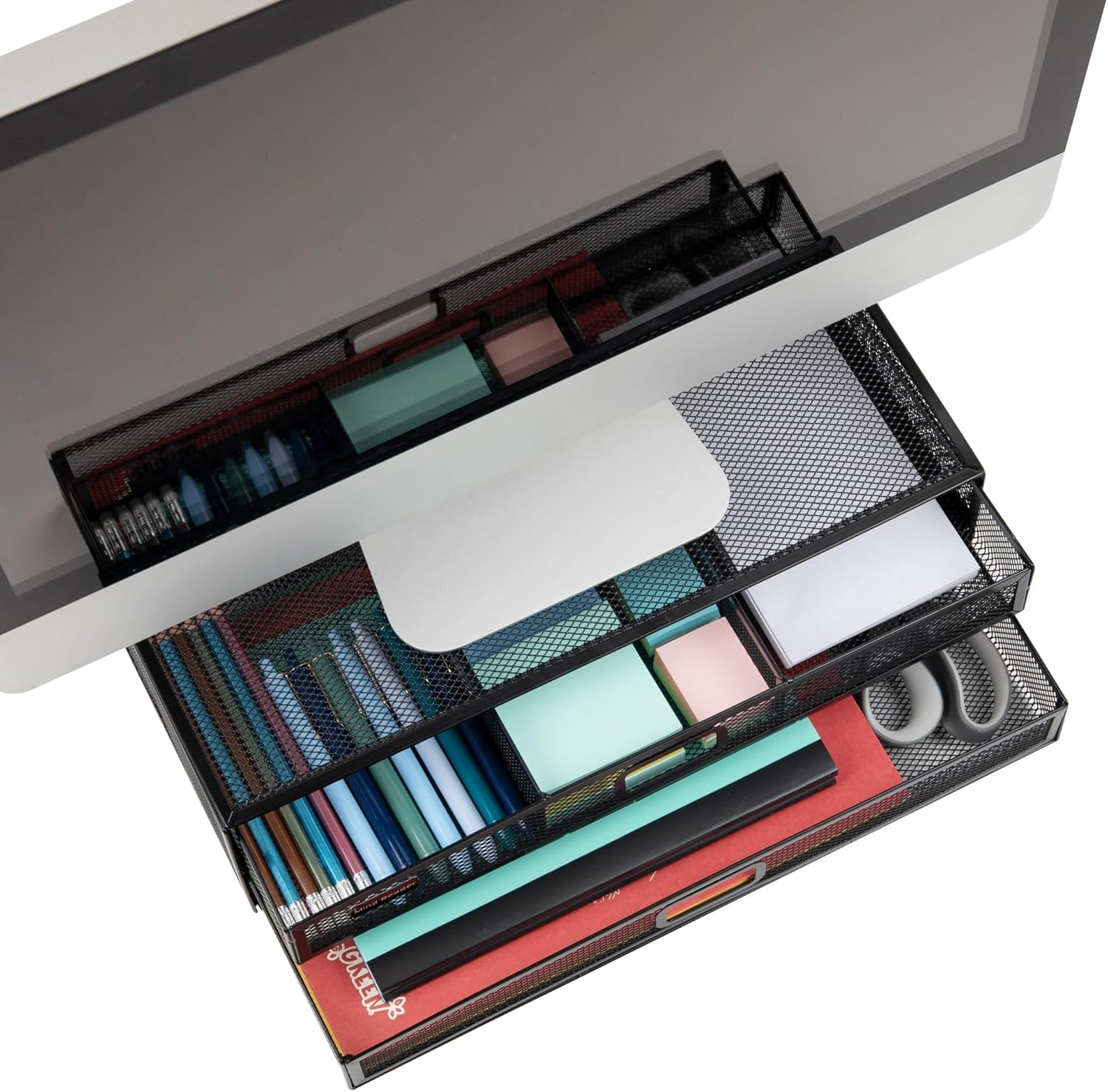 Mind Reader Monitor Stand, Ventilated Laptop Riser, Storage Drawer, Office, Metal Mesh, 15.75" L X 11.75" W X 4.5" H, Black image number 5