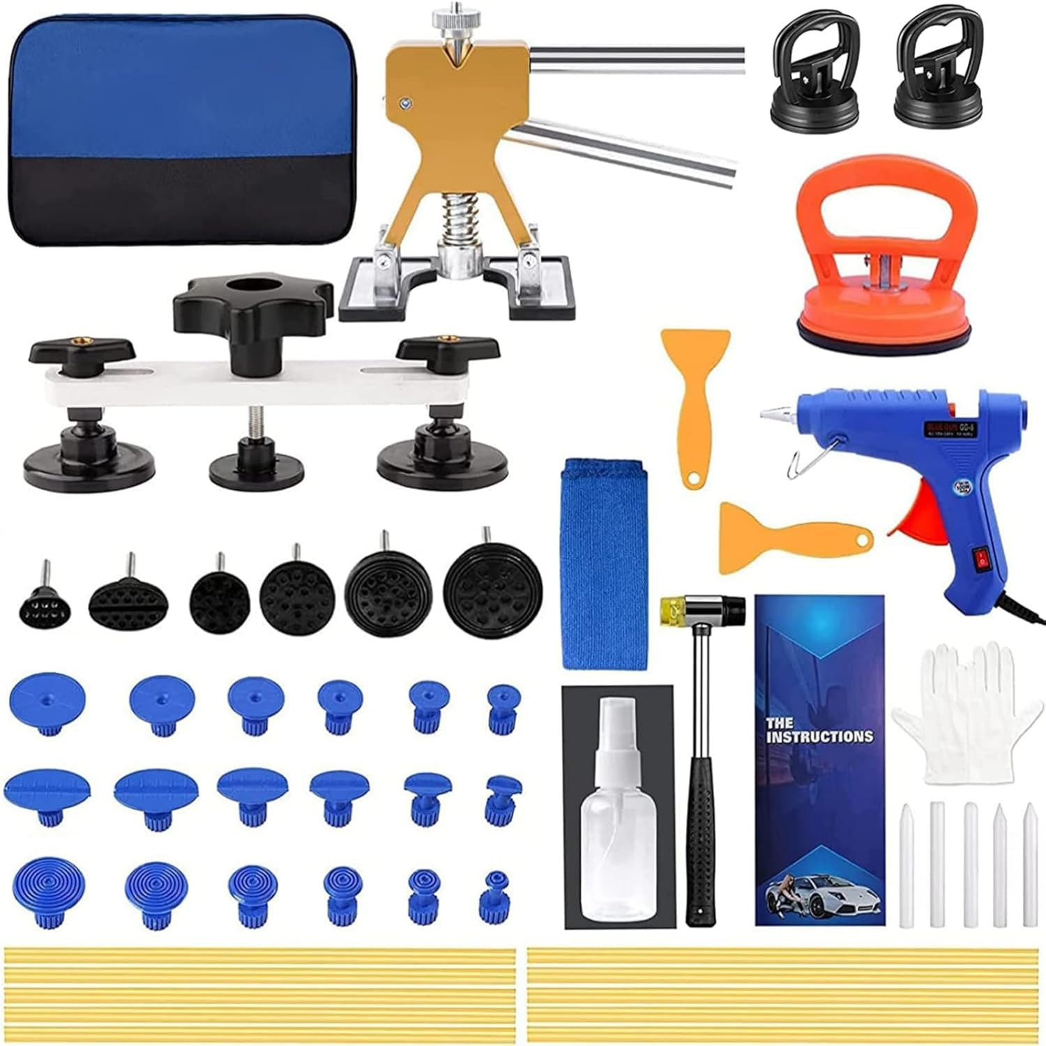 Paintless Dent Repair Kit 52Pcs, Car Dent Puller Tool with Adjustable Golden Lifter, Bridge Puller, Suction Cup & Glue Gun for Automobile Body Dent Removal Remover Tools Kit image number 2