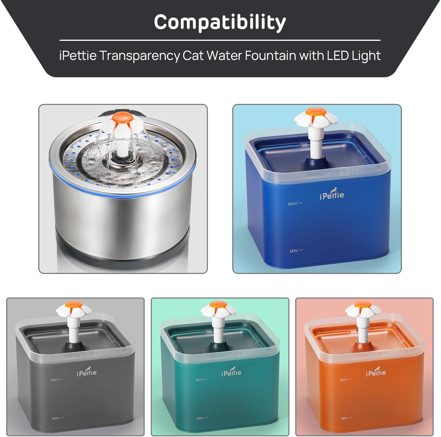 Ipettie Water Fountain Carbon Filters for Stainless Steel Cat Drinking Fountain and Neverland Cat Water Fountain with LED Light, IP-670-F4, 4 Packs (RESTOCK within a Week) image number 3