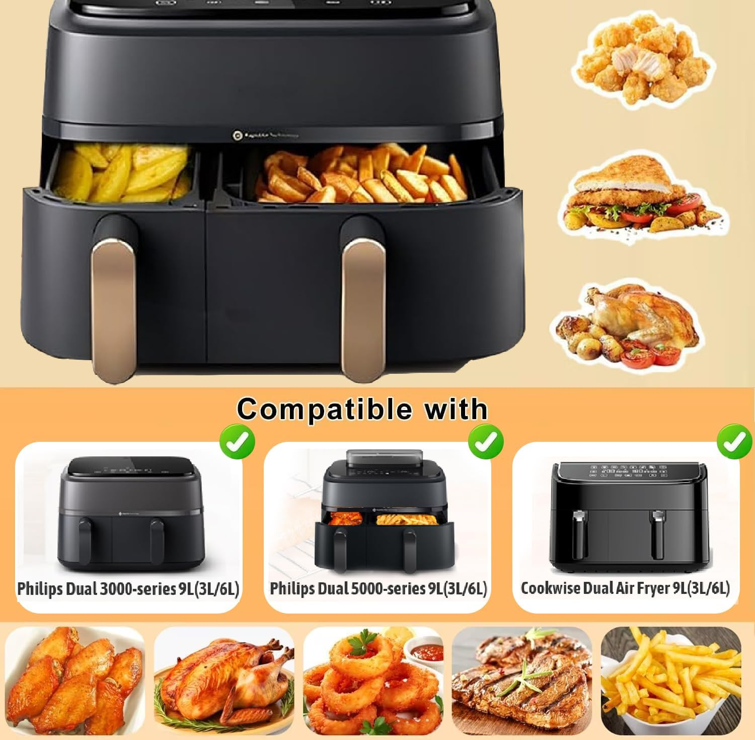 Pack of 100 Airfryer Baking Paper for Philips Dual Basket Airfryer 3000 Series 6L/3L, 5000 Series 6L/3L, Rectangular Baking Paper for Hot Air Fryer Philips NA350/00 NA550/00, Air Fryer Accessories image number 5