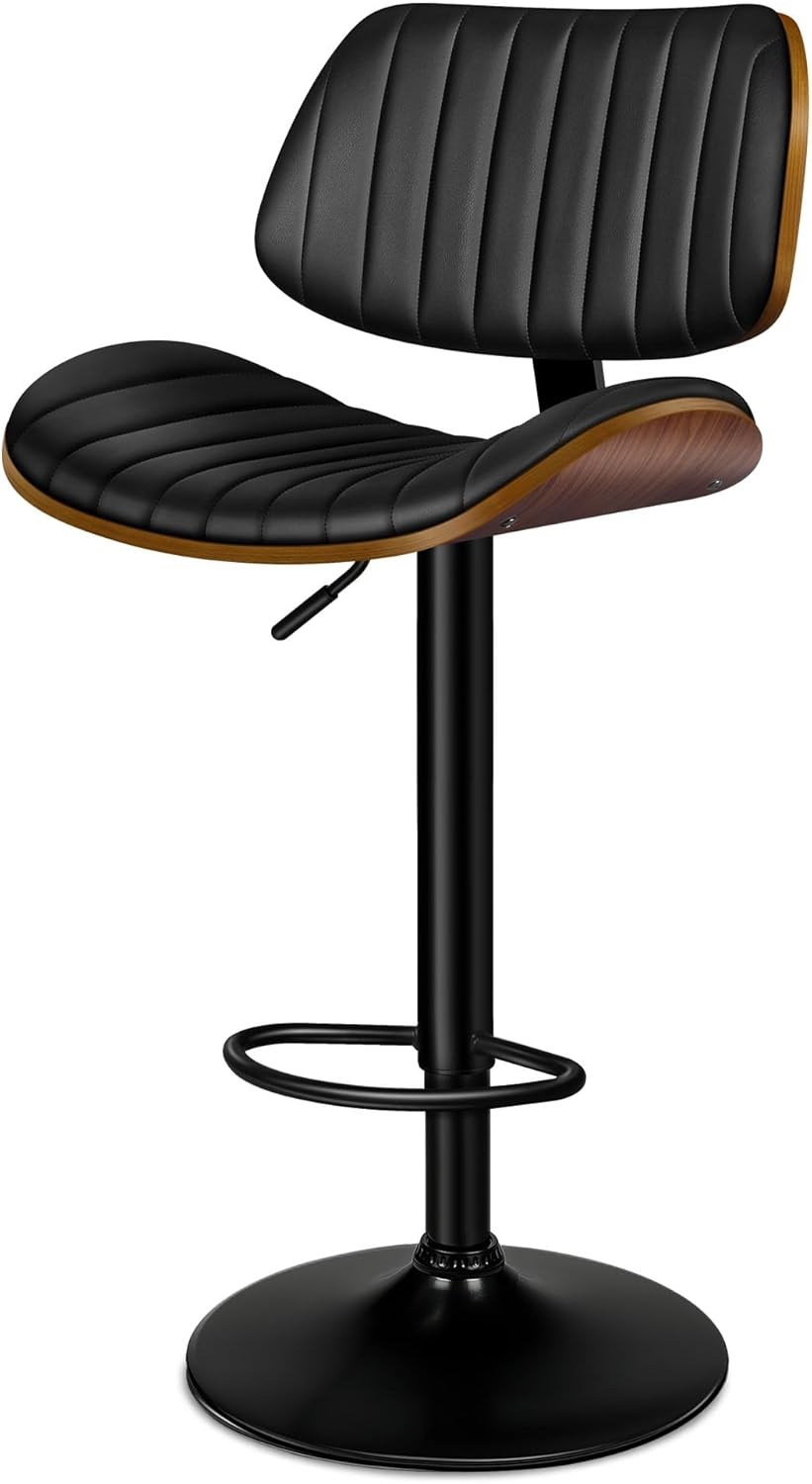 ALFORDSON Bar Stool, Adjustable Kitchen Stool, Swivel Counter Barstool, Wooden Dining Chair in 63-83Cm Seat Height with Anti-Slip Floor Protector for Home Bar Dining Room, Lizzy Black