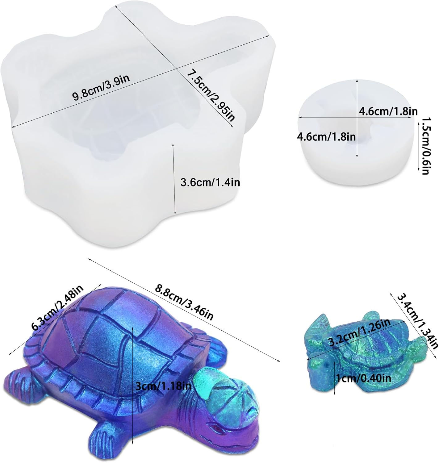 Turtle Shape Resin Molds, SENHAI 4 Pcs Cute Turtle Silicone Molds, 3D Animal Epoxy Resin Molds, Turtle Art Silicone Resin Molds for Craft, Resin Casting, Home Decoration, Holiday Gifts image number 4