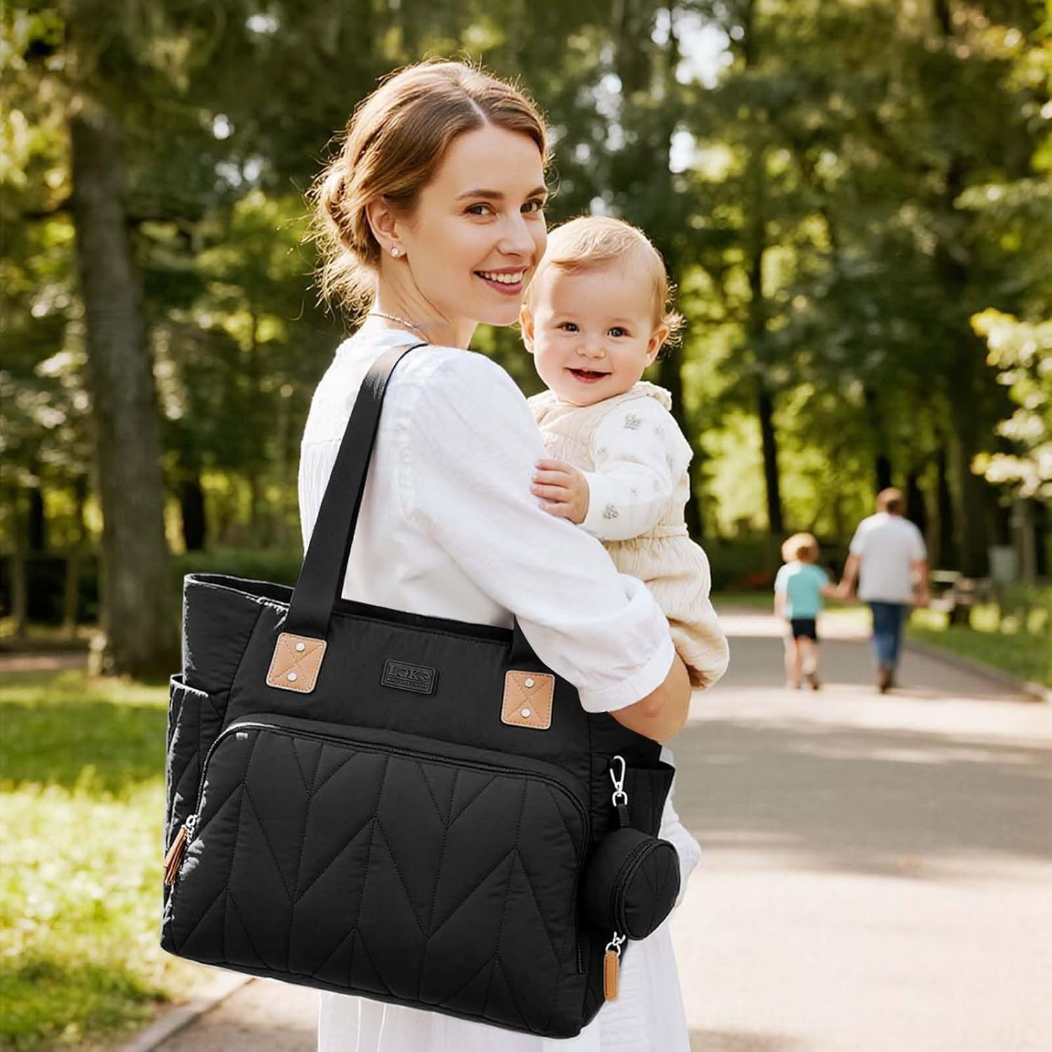 Lekesky Changing Bag with Dummy Bag and Changing Mat, Large Travel Nappy Bag for Mum and Dad, Multifunctional Baby Bag for Boys and Girls - Black image number 5