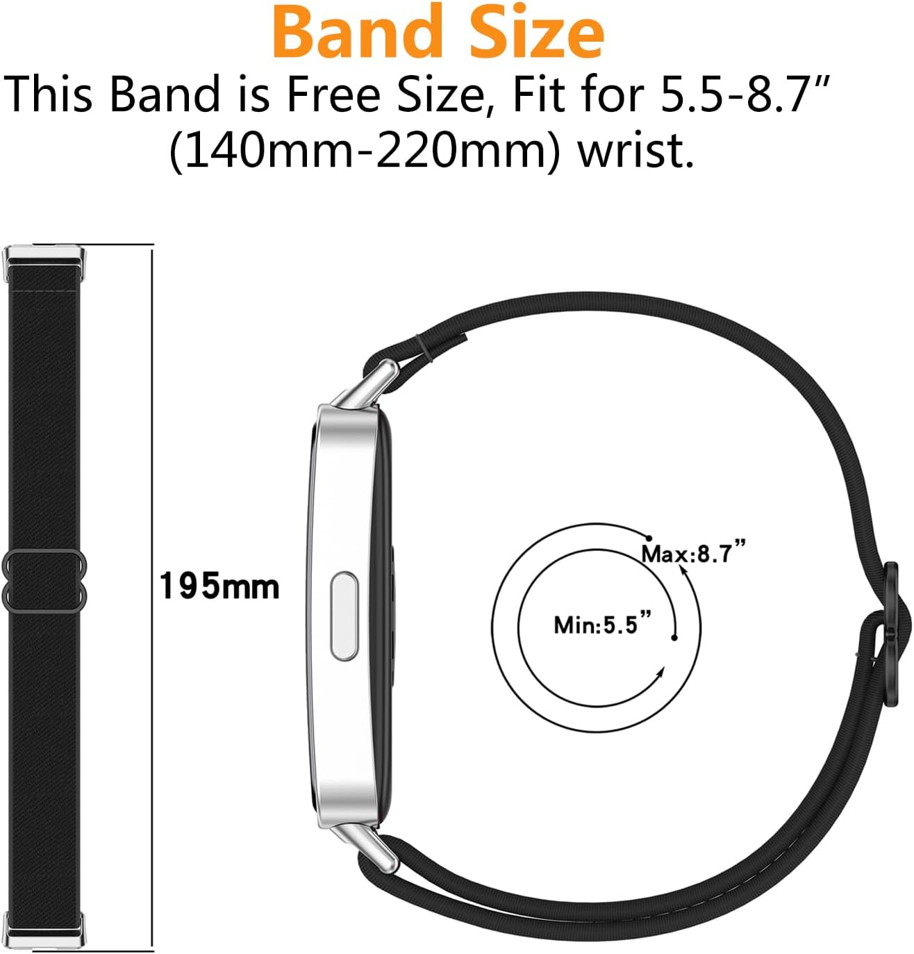 HOMTERN Straps Compatible with Huawei Band 10/Band 10 NFC, Band 9/Band 9 Nfc,Band 8/Band 8 NFC, Flexible Nylon Durable Smartwatch Watch Replacement Bands for Women and Man,Black, One Size, Nylon image number 2