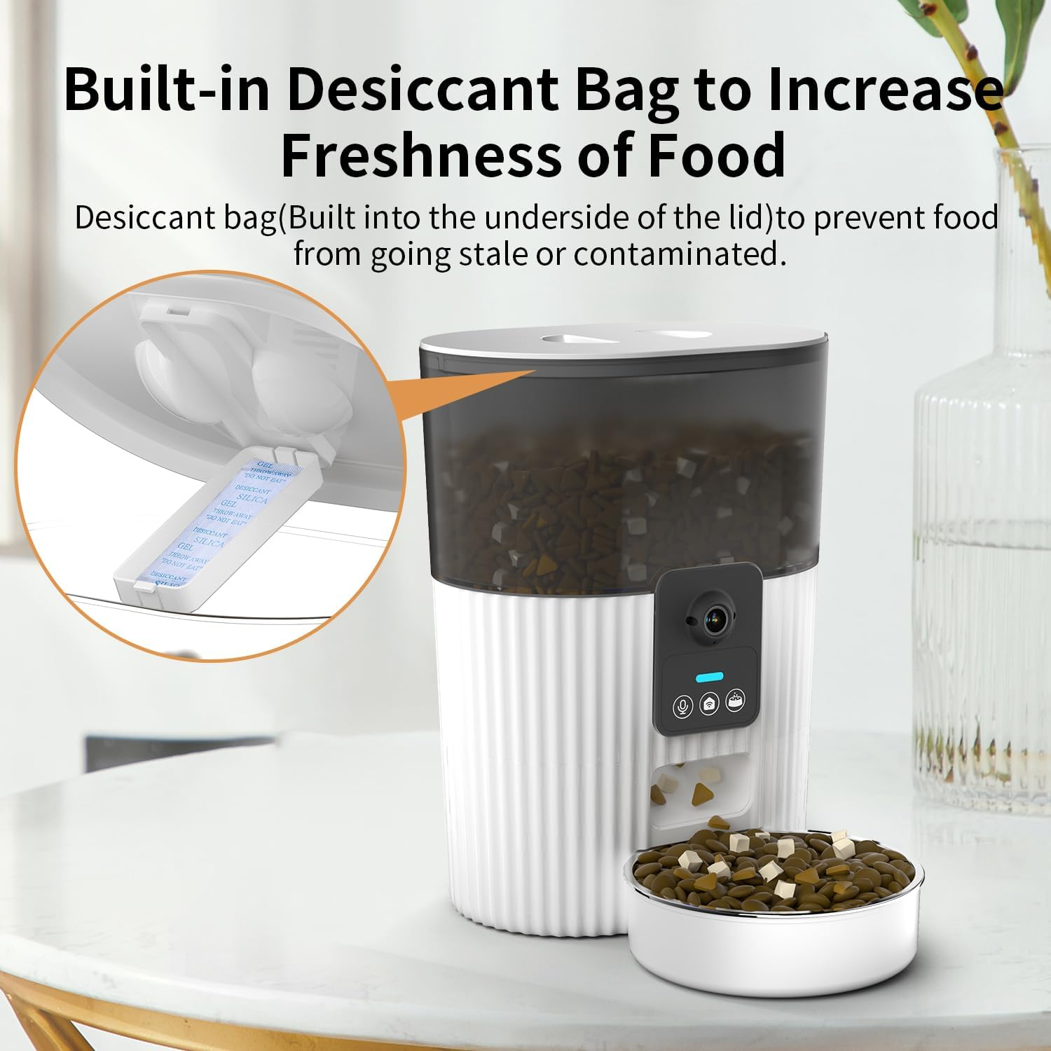 Arasyleon 6L Smart Wifi Pet Feeder with 1080P Camera - Automatic Cat & Dog Food Dispenser with Night Vision & Two-Way Audio image number 4